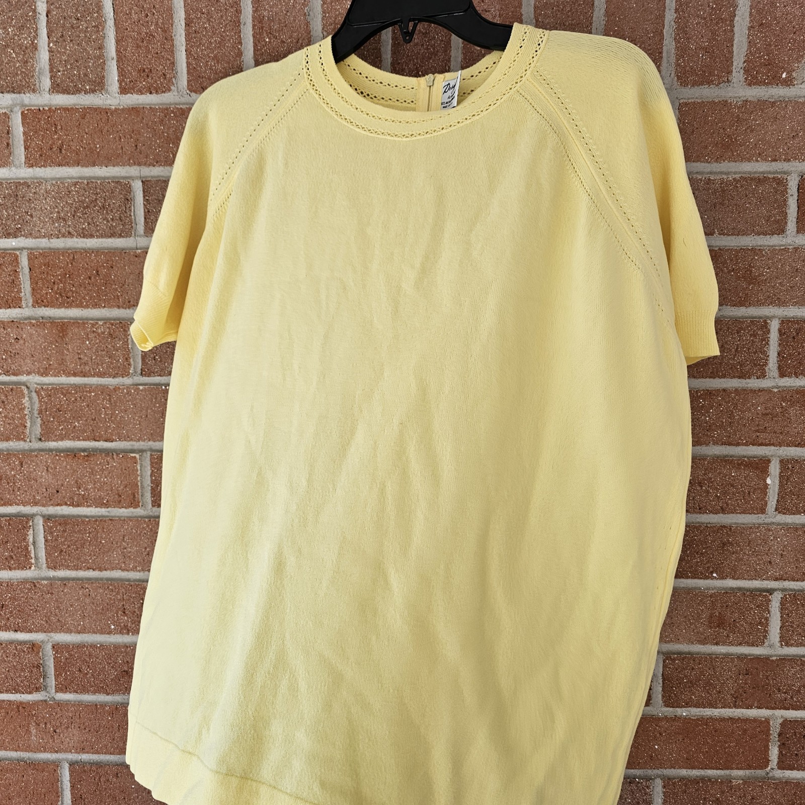 Vtg Designers Action Knit Yellow 100% Antron Nylon Short Sleeve T Shirt Top XL?