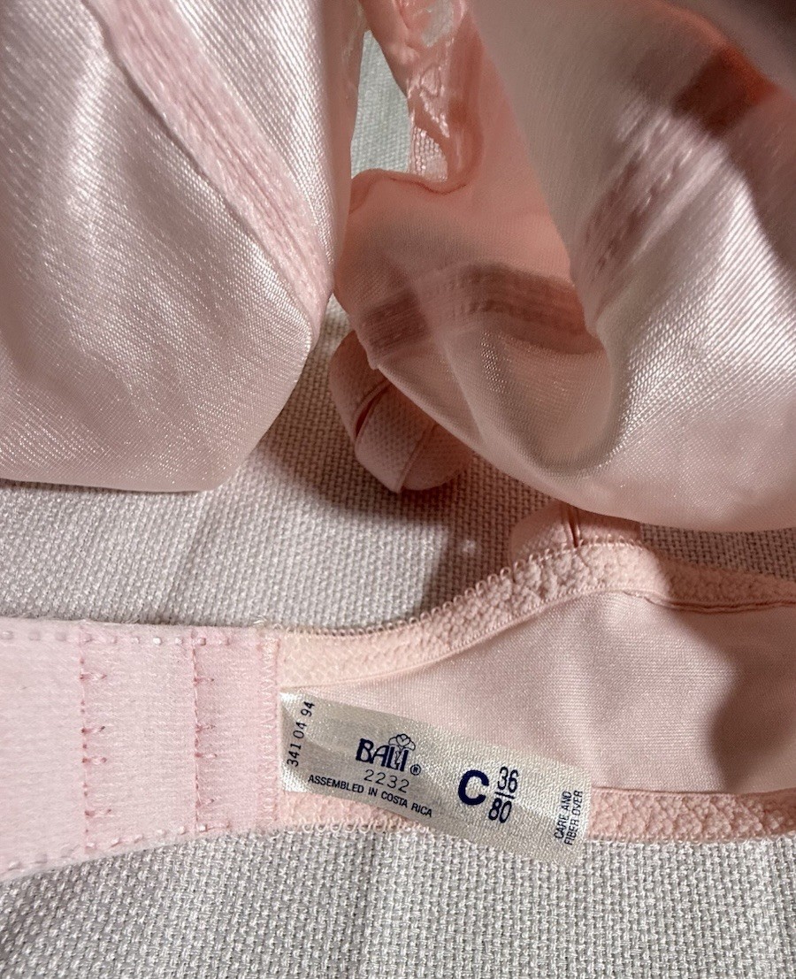 Vtg NOS Bra BALI Floral Satin & Lace 36C Candy Pink 2232 Unique Plunge UW 80’s