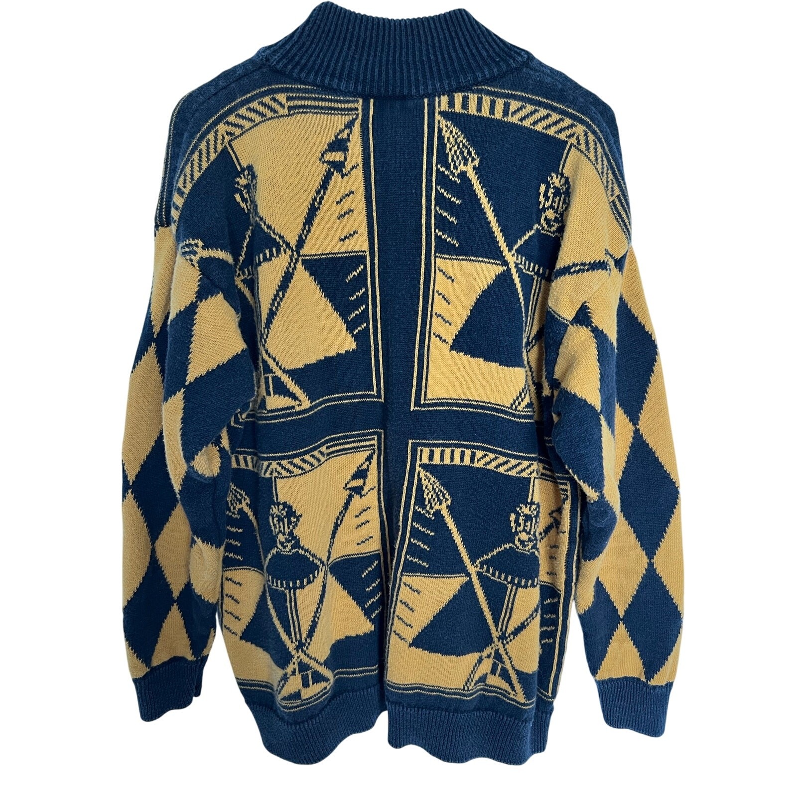 Vintage Generra 80s Graphic Chessboard Mockneck Sweater Black & Mustard Knit M