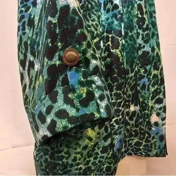 Added Dimensions Womens Top Jacket Colorful Blue & Black Animal Print