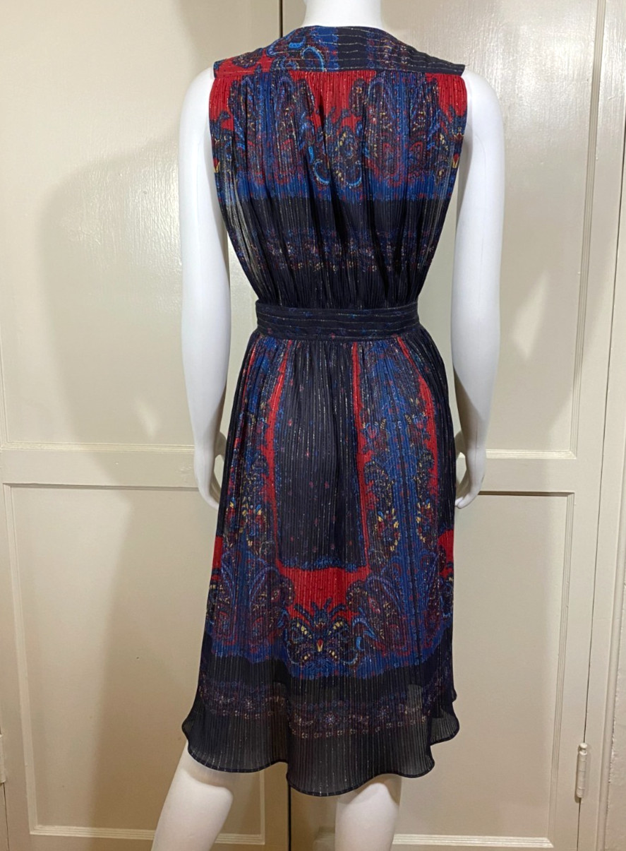 Stunning Vintage 1970s Sheer Metallic Paisley Plunging V Midi Dress Tunic, Small