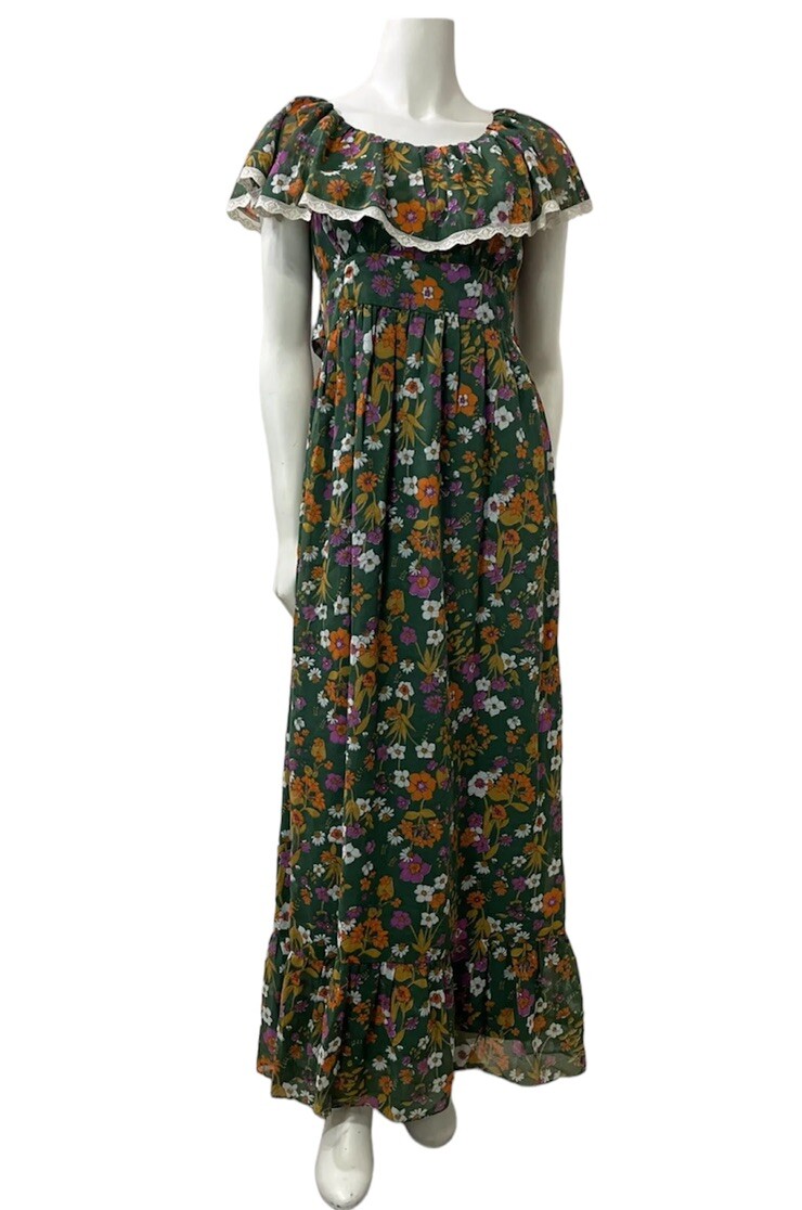 Vintage Edwardian Dress Womens 11 Cottage Ruffles Lace Floral Romantic Boho Fair
