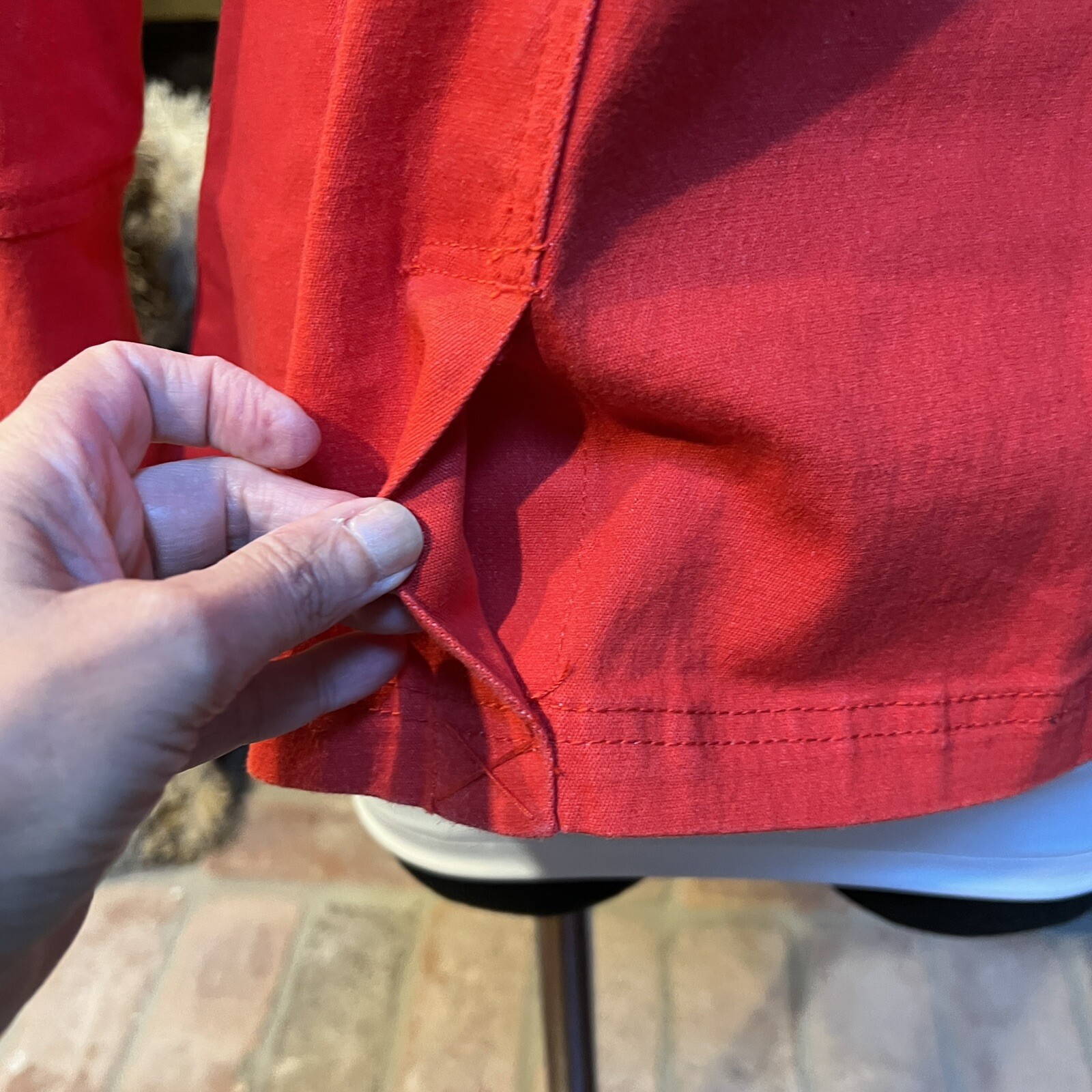 DIANE GILMAN DG2 Red / Brass Hardware Accent Stretch Denim Blazer Jacket XS S M