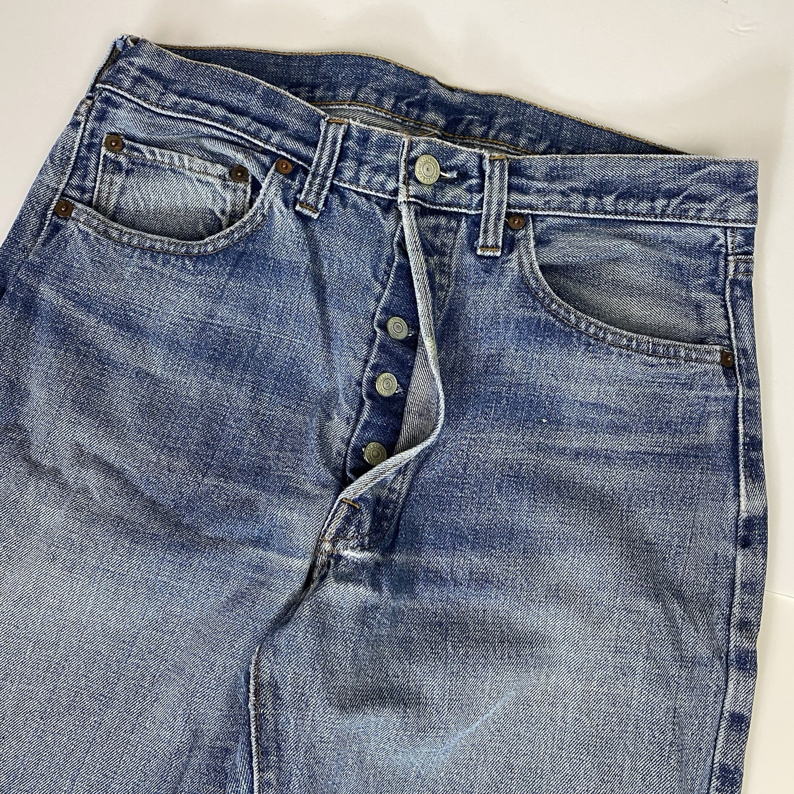 1970s Vintage Levi’s Jeans Button Fly Selvedge Black Bar Tack Fits 32×31 Rare