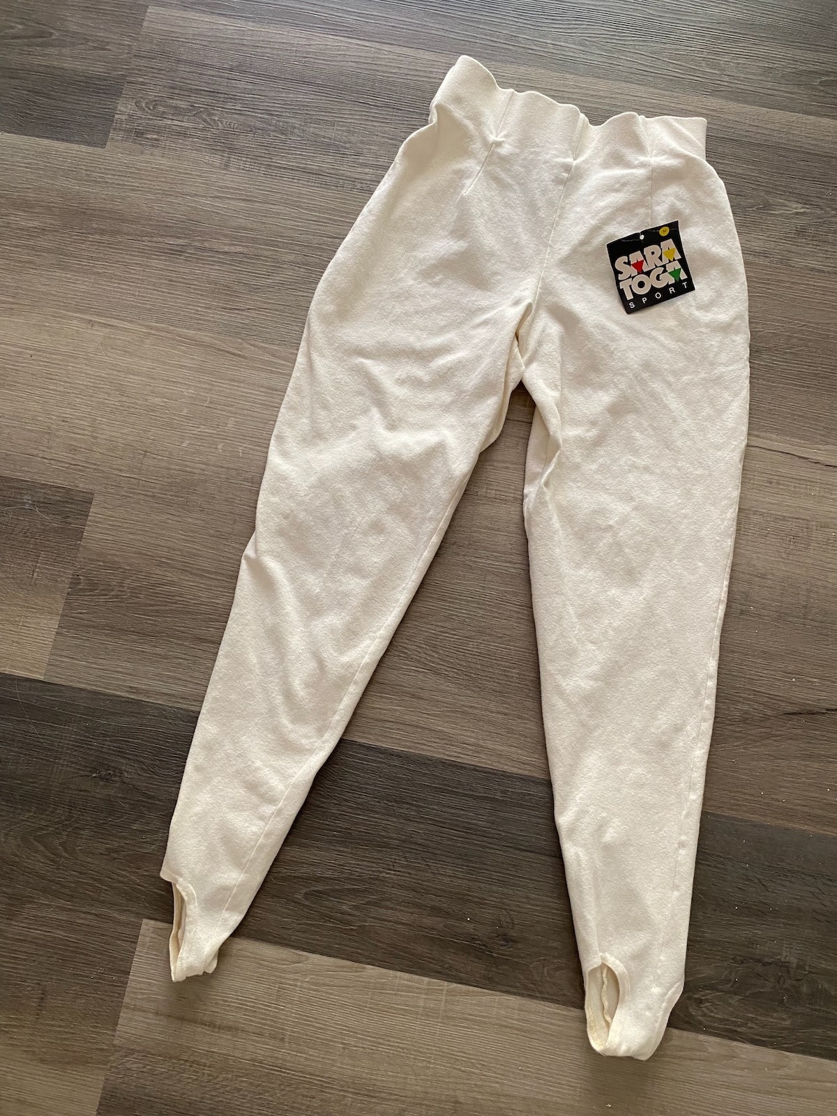 Vtg 80s Saratoga Sport Stretch Stirrup Pants S/M White High Waist