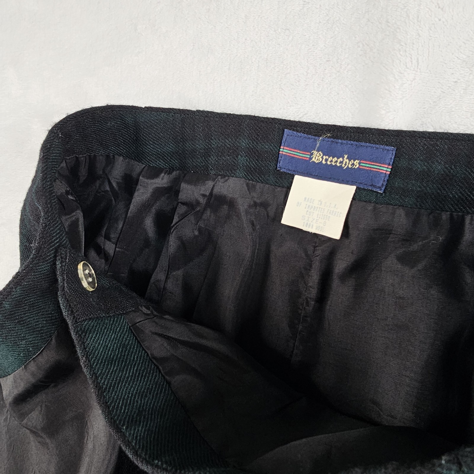 Vtg Breeches 100% Wool Tartan Plaid Maxi Skirt Womens 8 27×37 Green Black Fringe