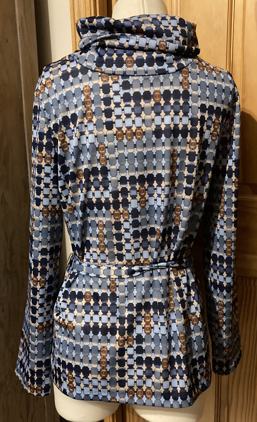 DONNKENNY Turtleneck Blouse With Matching Belt geometric mosaic MOD 1970s VTG