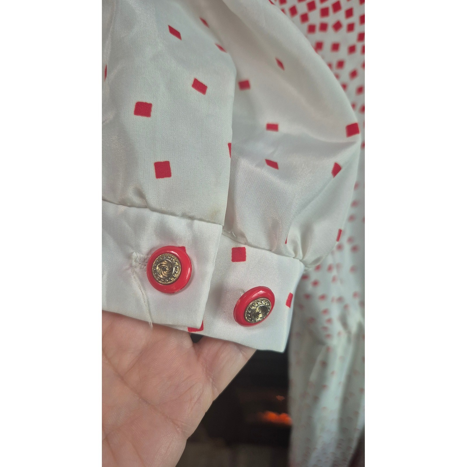 Sweetbriar Vintage Cottagecore Dress Red White Geometric Square Dot Midi 80s 90s