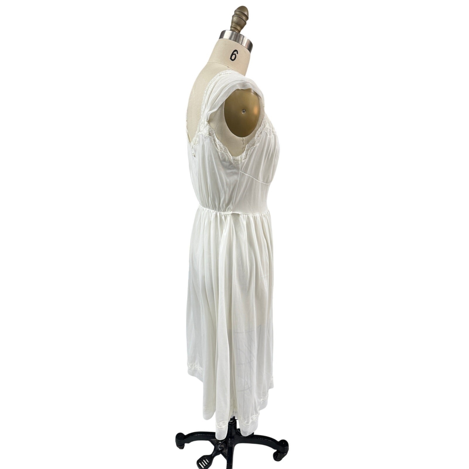 VTG 50s MCM Carillon Sheer Nylon Chiffon Nightgown_Robe White Bridal 36 Small