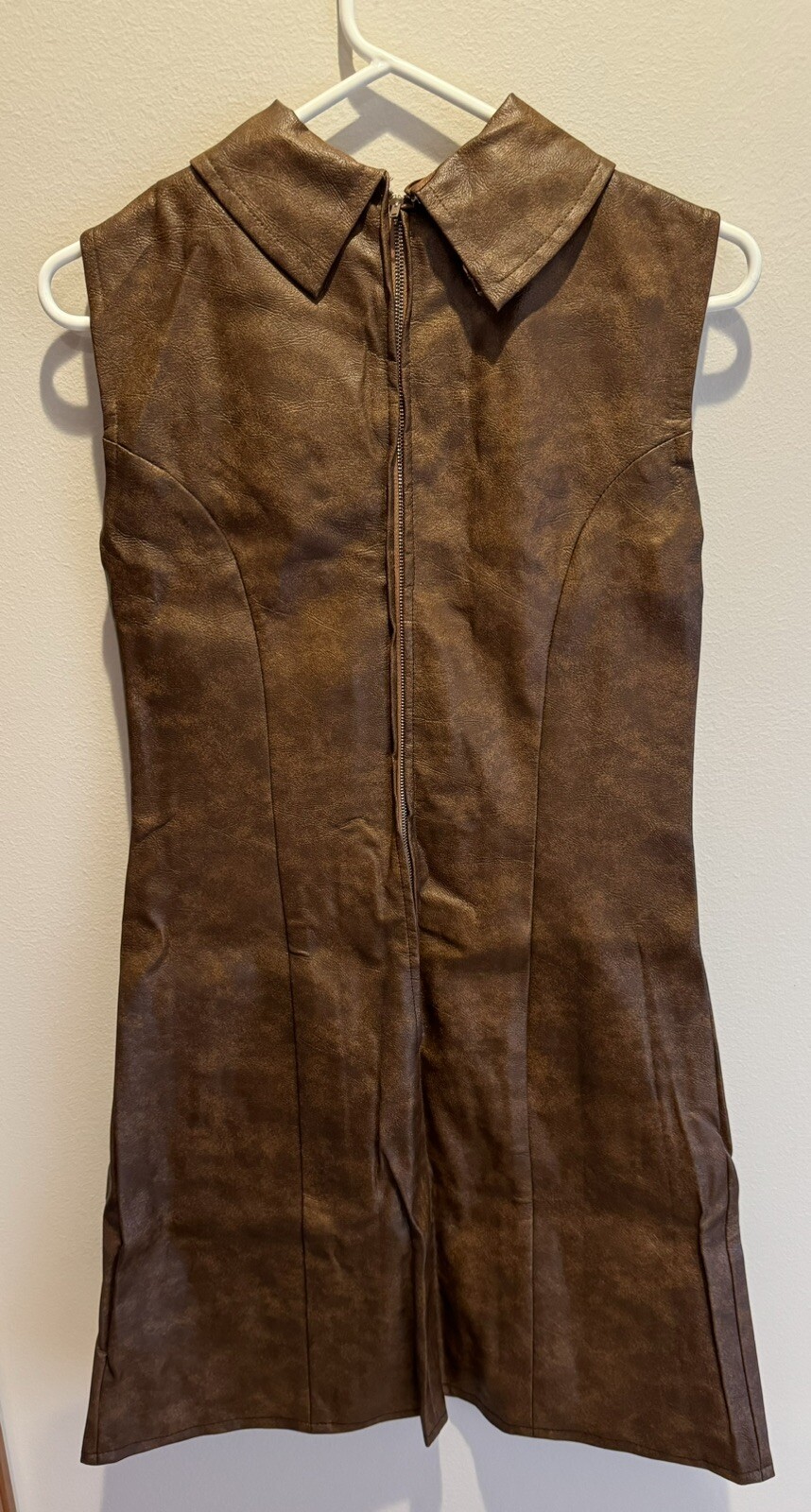 VTG Pleather Faux Dress Brown Mod Retro 60s Grommets Medium Pockets