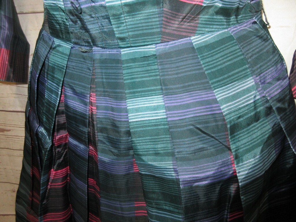 VTG 50’s Jonathan Logan Dress Rockabilly Satin Stripe Pleated 11 32/24/36 Plaid