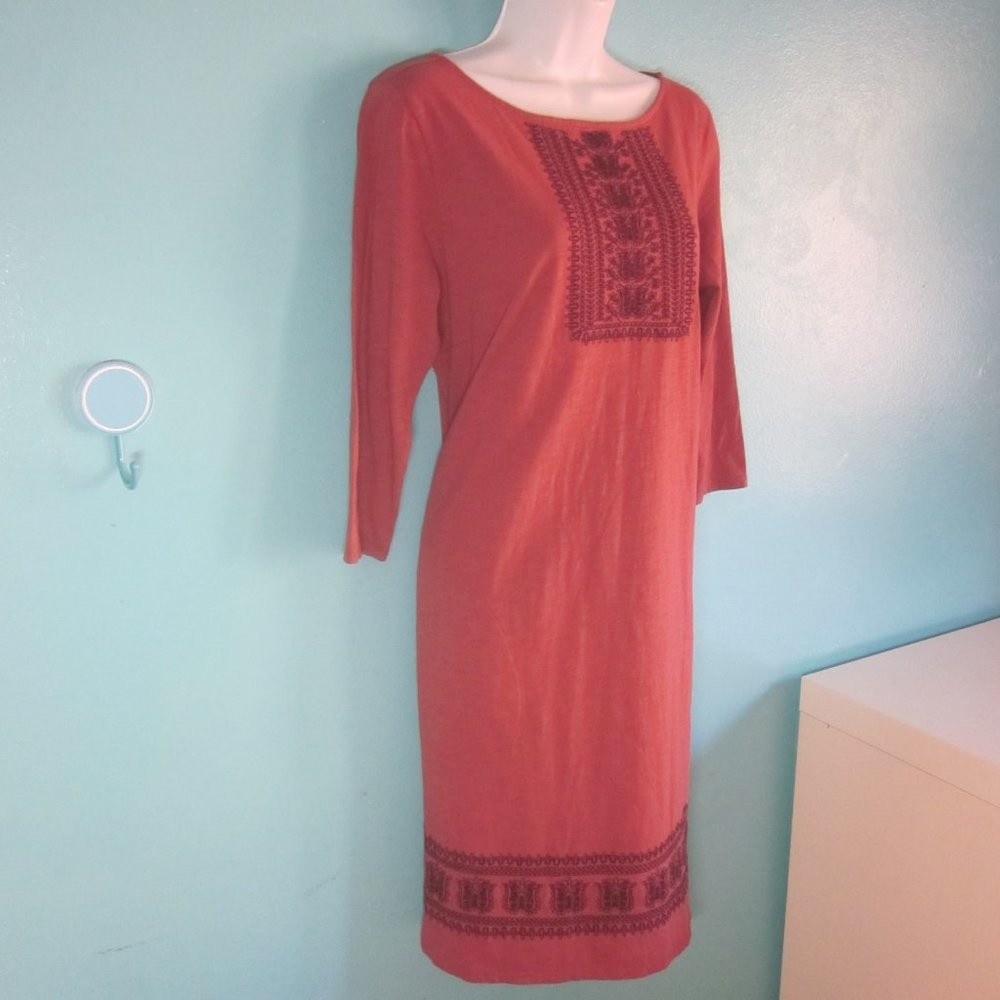 Garnet Hill DRESS Womens Size M Dusky Rose Pink Organic Cotton Pullover Shift