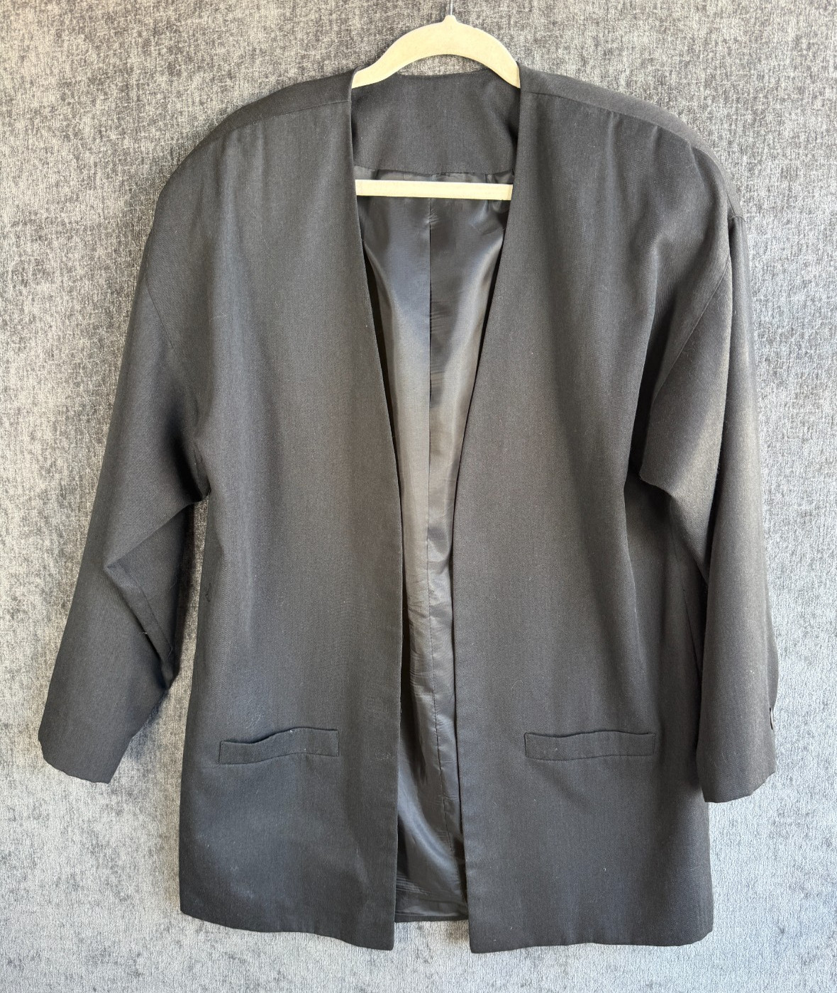 Vintage KGR Collarless Open Front Blazer Jacket Black Size 8 USA 80s 90s Goth