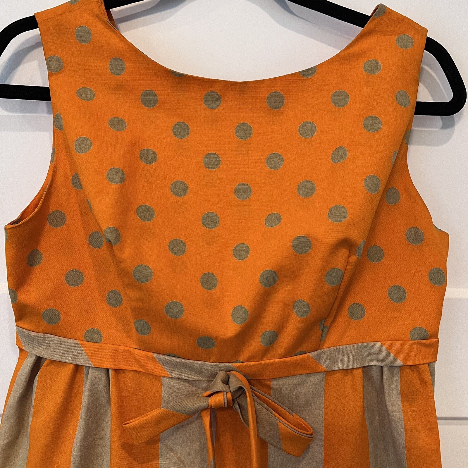 Vintage 60s 70s Jovi Fashion Dress Orange Gold Dots Stripes Twiggy Mad Men