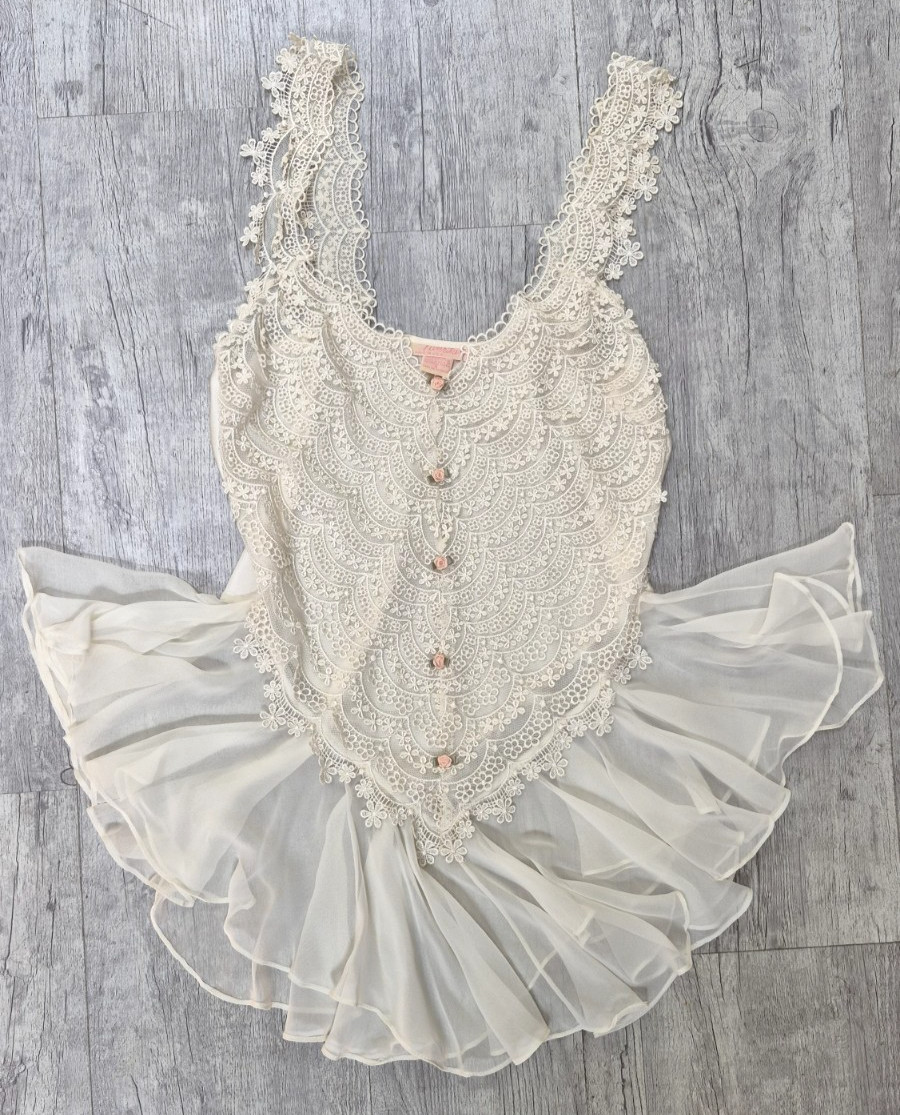 Vintage FLORA Nikrooz NIGHTGOWN Fairy Corset Top CHIFFON Satin Lace – Size S
