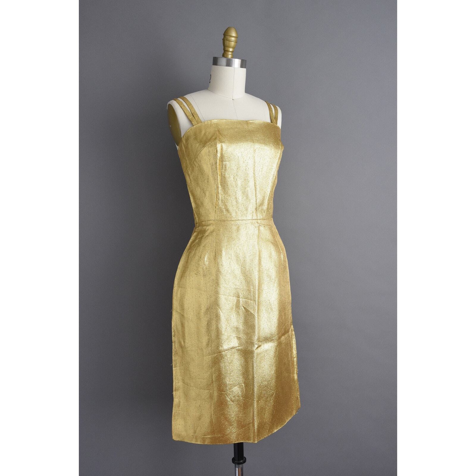 vintage 1950s 50s Gold Bombshell Wiggle Dress | XS Small