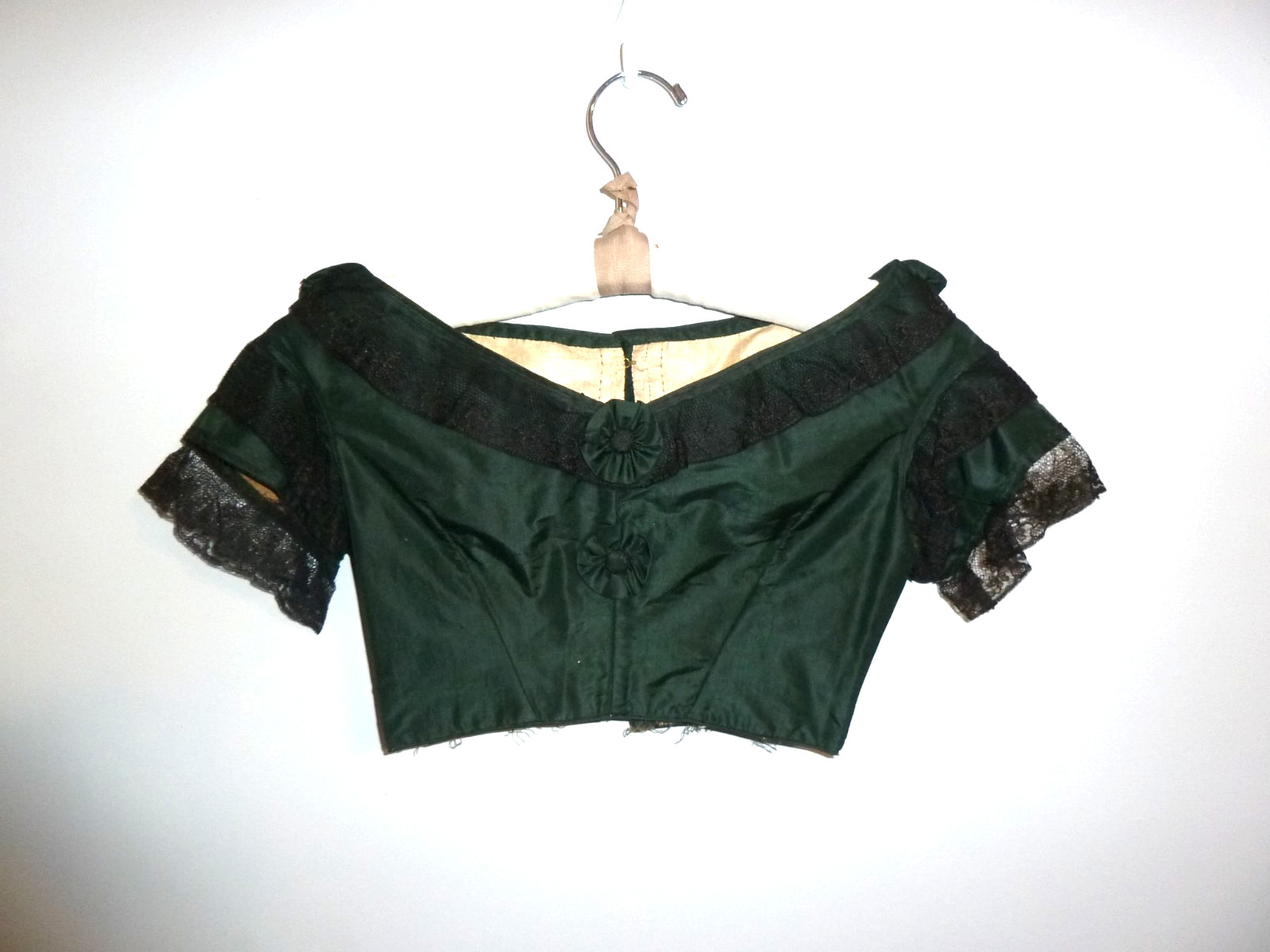 Antique Victorian Blouse Mid to late 1800s Vtg Chantilly Lace Handmade Rosettes