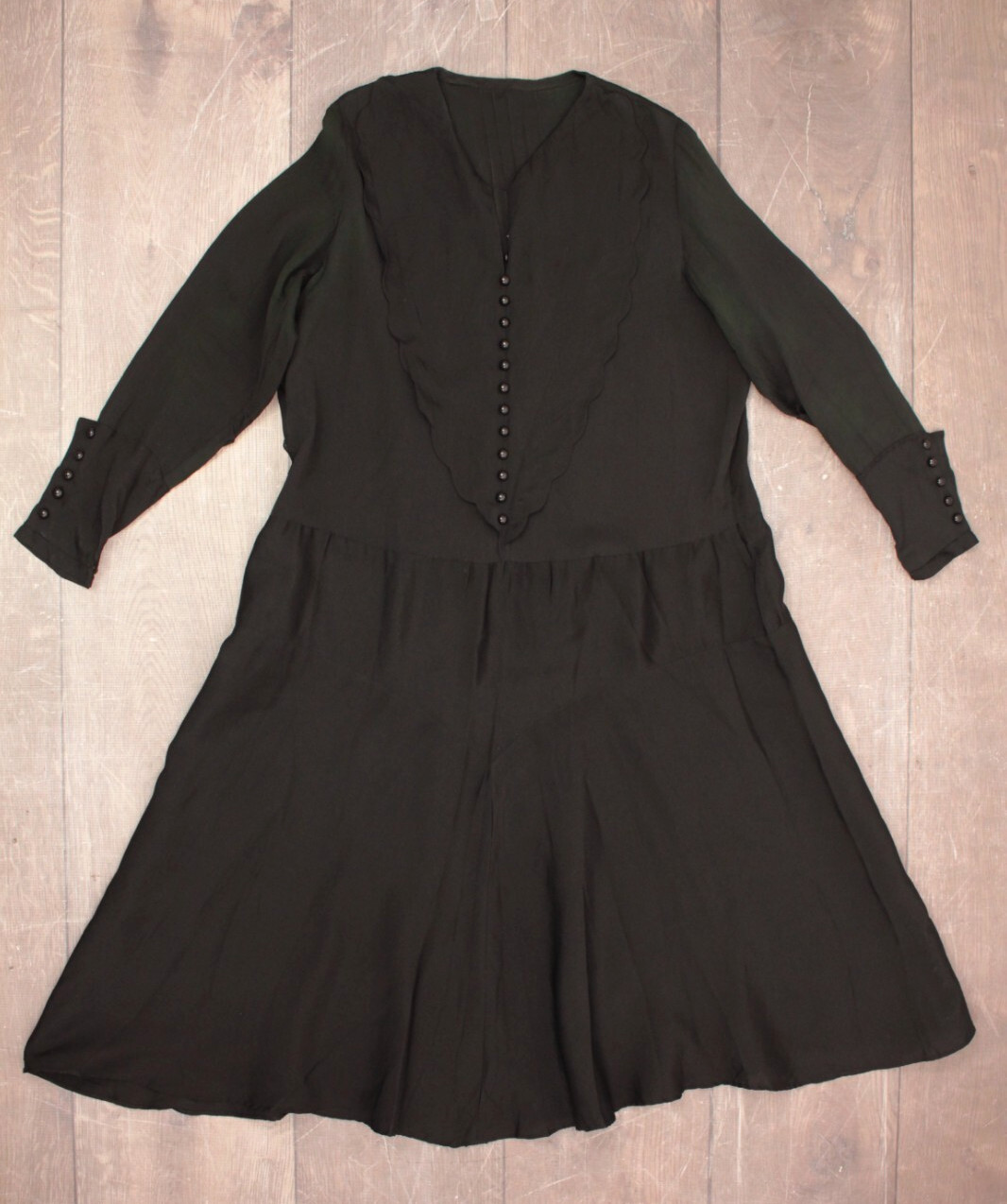 VTG Women’s 20s Black Button Front Drop Waist Dress Sz M 1920s Gown
