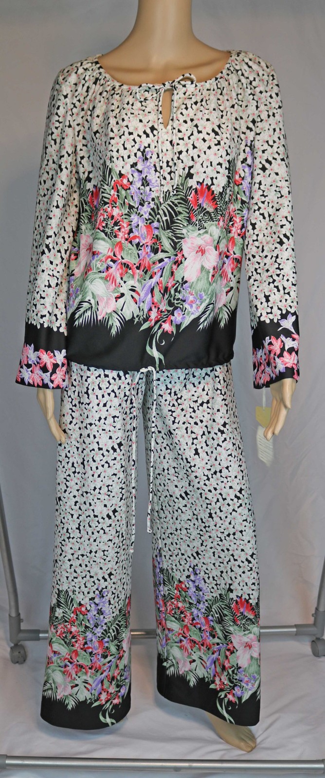 NWT Vintage Wide Leg Palazzo Pant Top Set Hawaiian Tropical Floral 1960s 70s 10