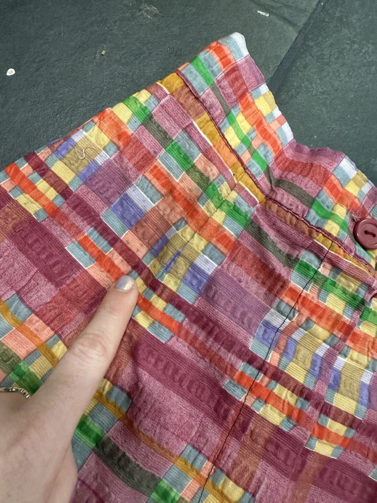 RARE Vintage 1970s Two Piece Set Bell Bottom And Top Bright Colorful Plaid SZ XS