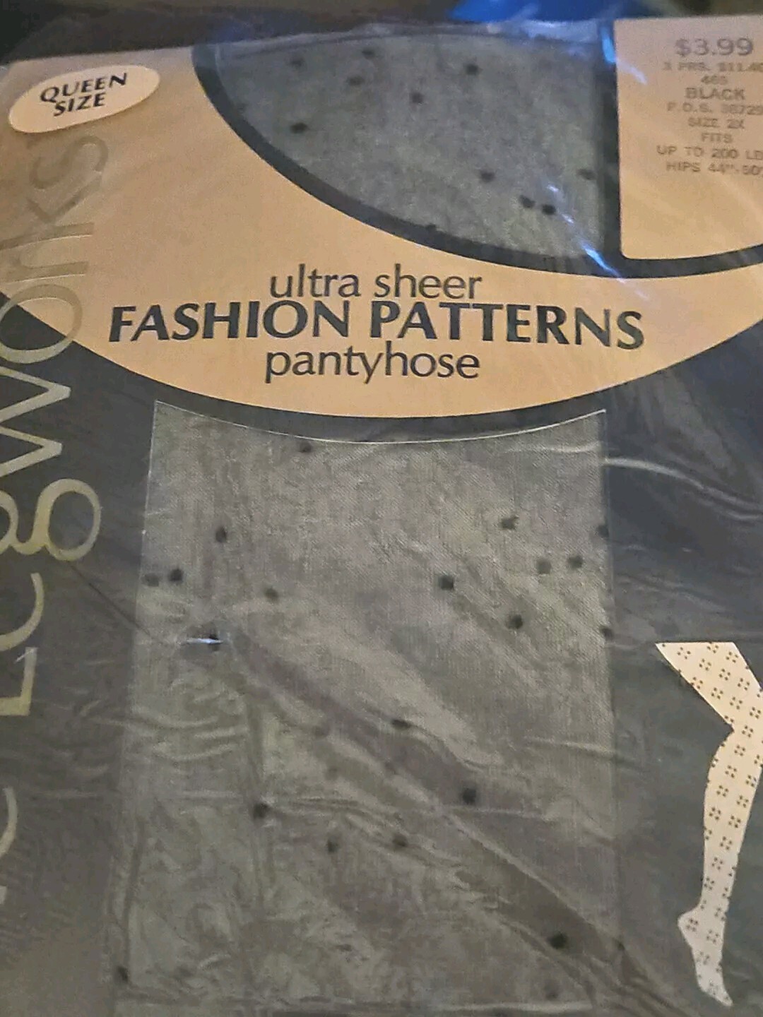 Pantyhose Black Sheer Fashion Dots Pattern Womens Sz 2x Nylon Vinta The Legwork