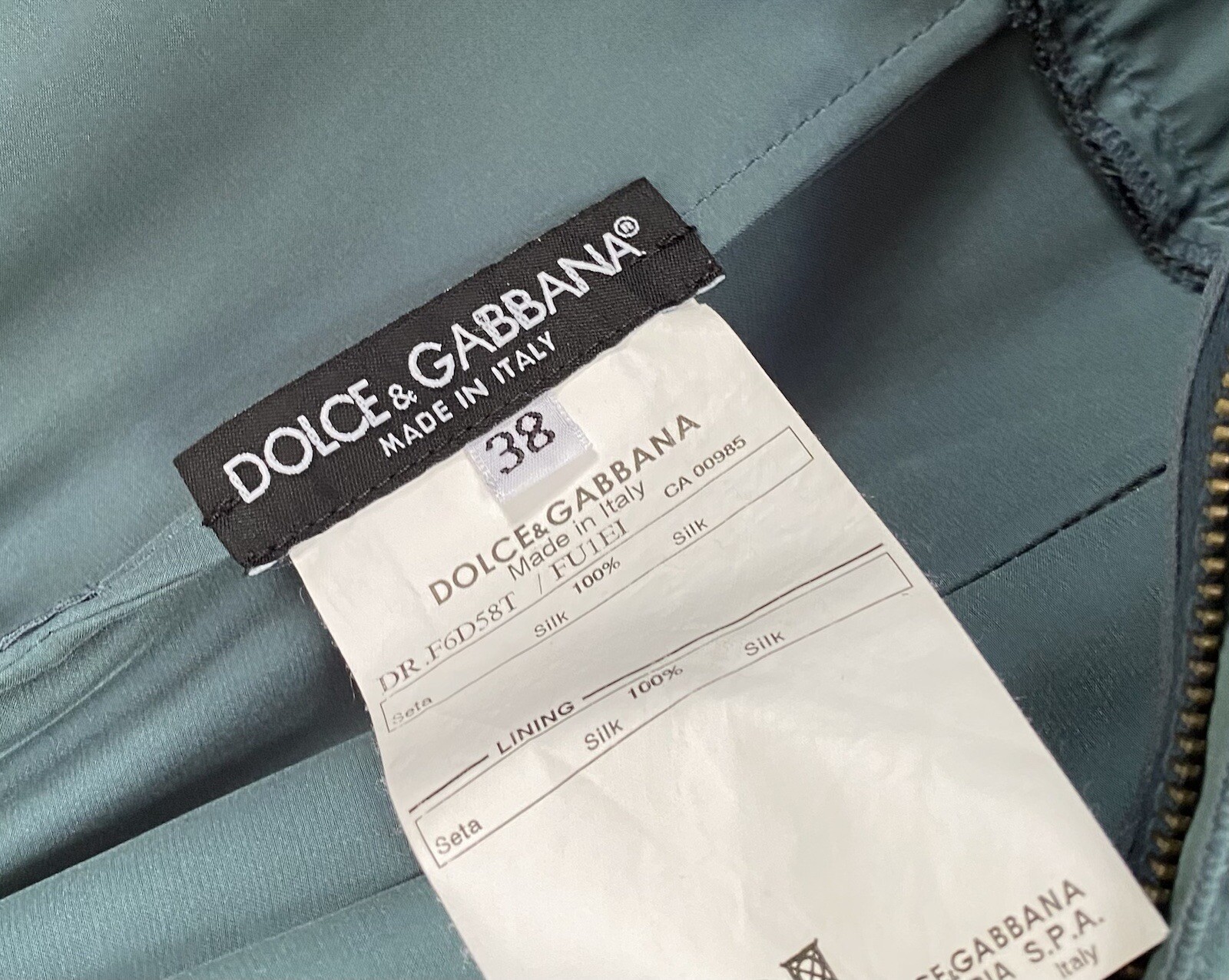 Dolce & Gabbana Vintage Teal Silk Cocktail Dress w/ Grosgrain Ribbon Sash