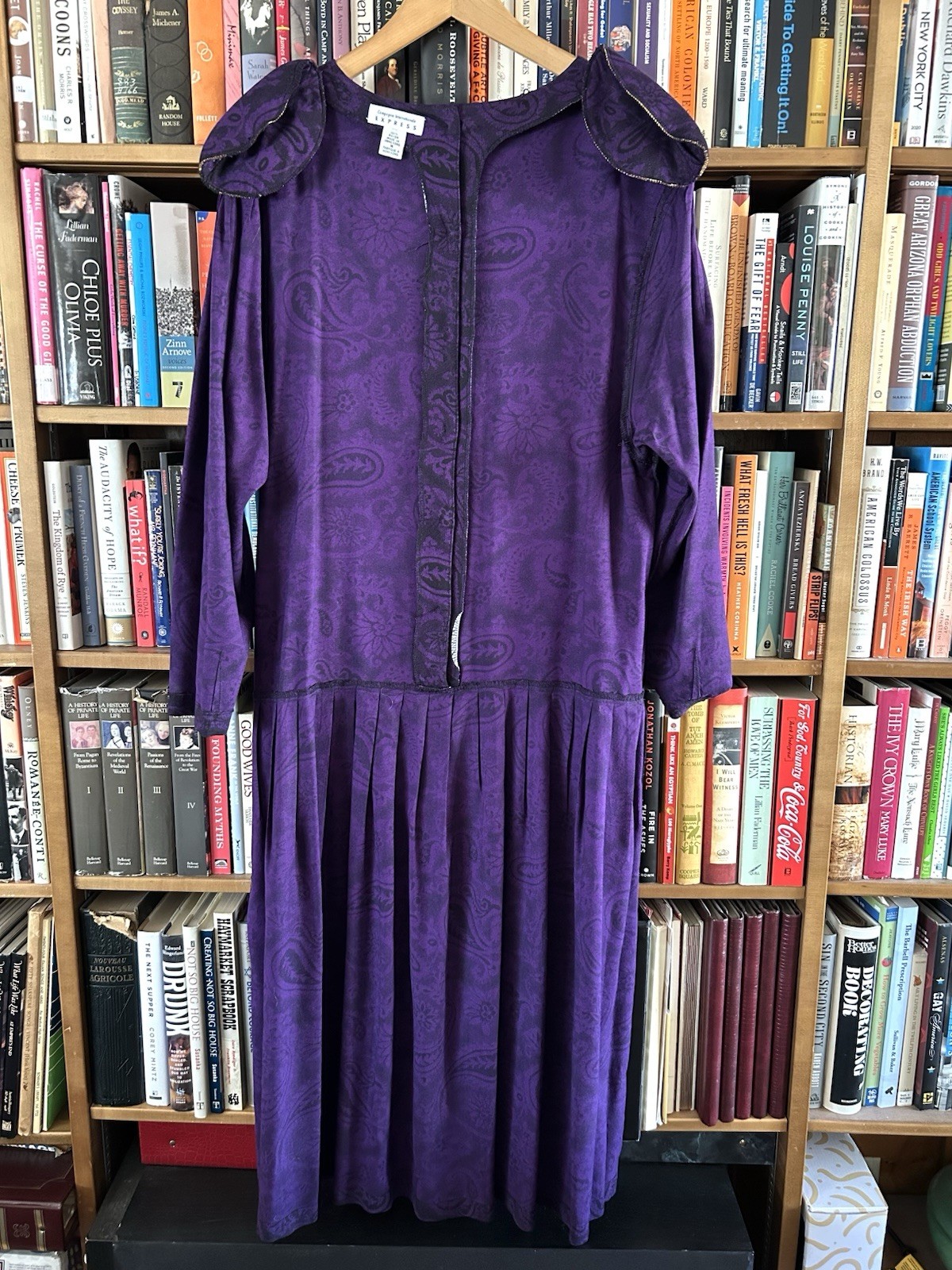 Vintage 80s Compagnie Internationale Express Purple Paisley Drop Waist Dress M