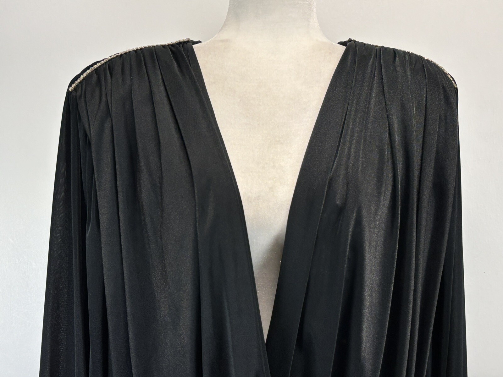 NEW! Vtg Nightworks Satin Dress Sz 24W Plus Black Hollywood Glam Rhinestone
