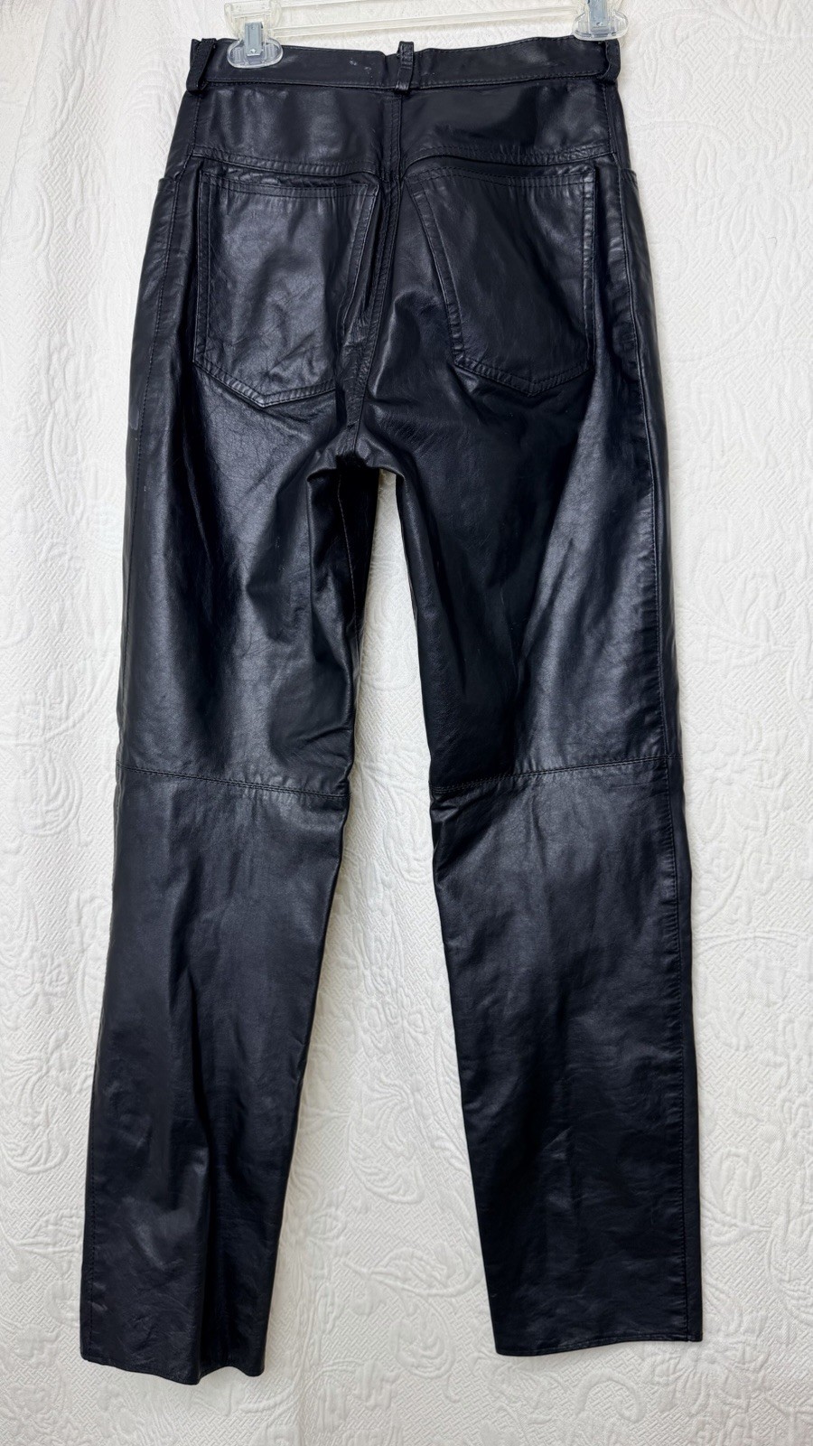 Vintage 70s 80s Euro High-Waisted Black Leather Womens Pants Sz 38 2/4 Glam Rock