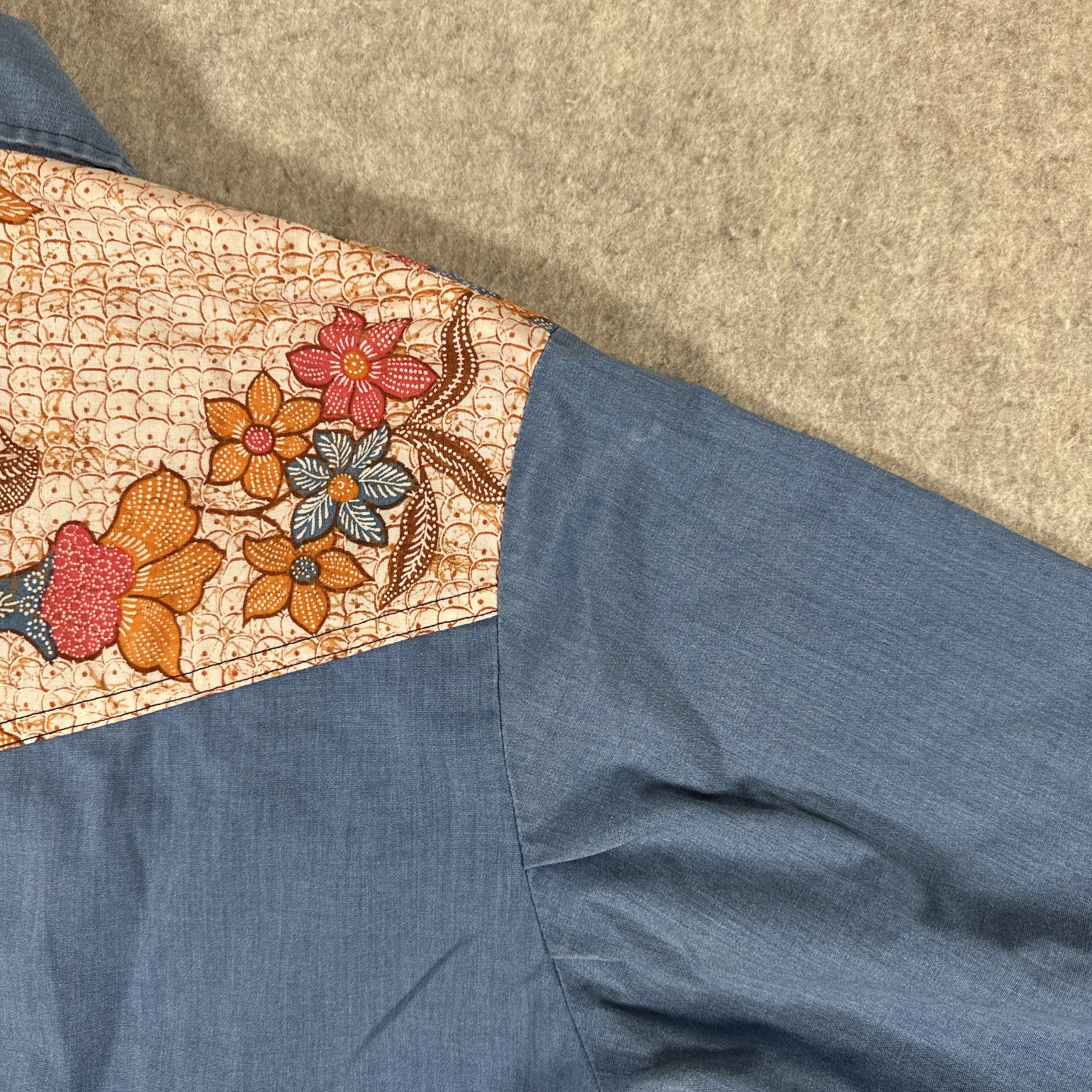 Vintage Button-Down Shirt Large? Handmade Shirley Pearl Snap Blue