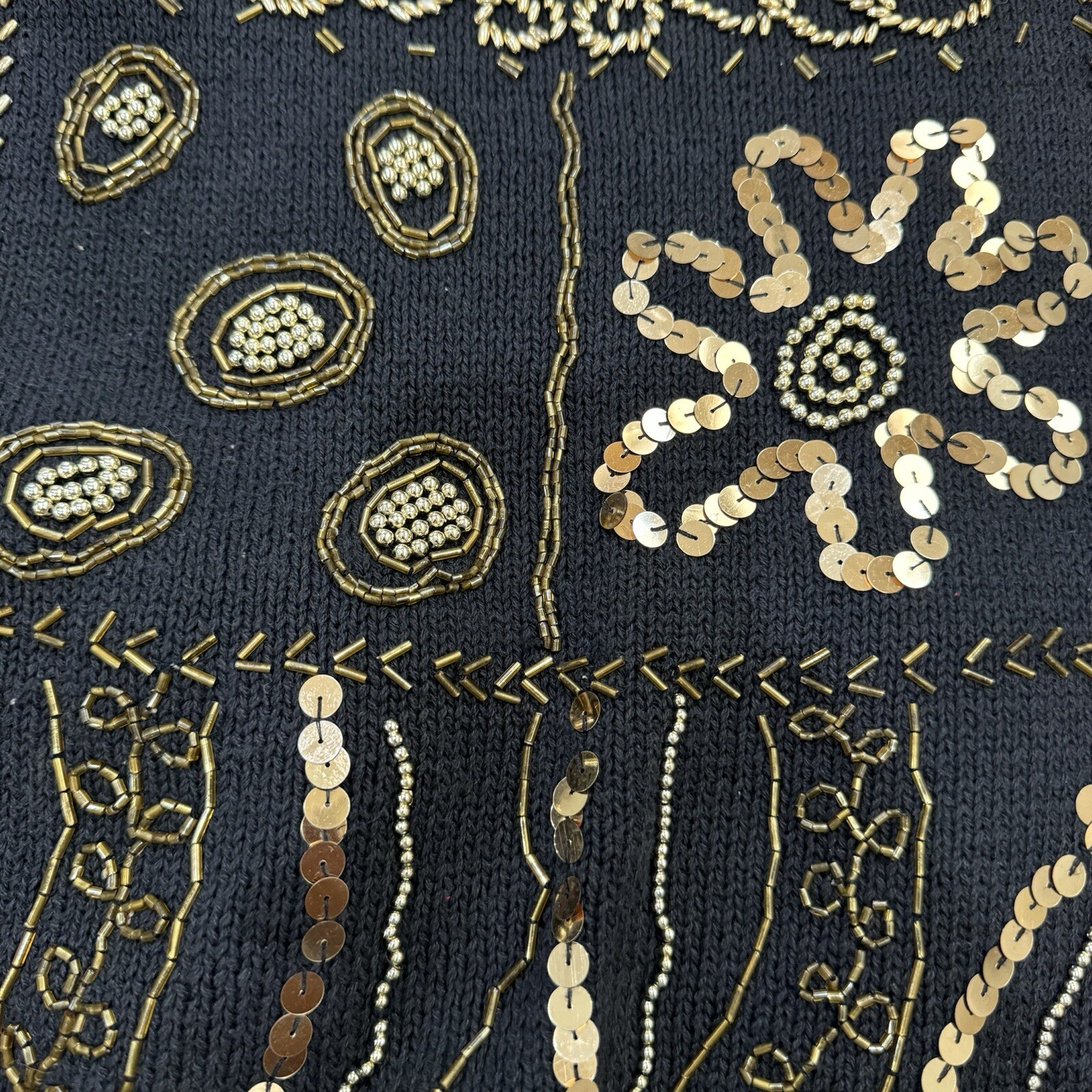 Vintage 80’s Black Gold Beaded Sequin Sweater Size Small Grandmacore Margules