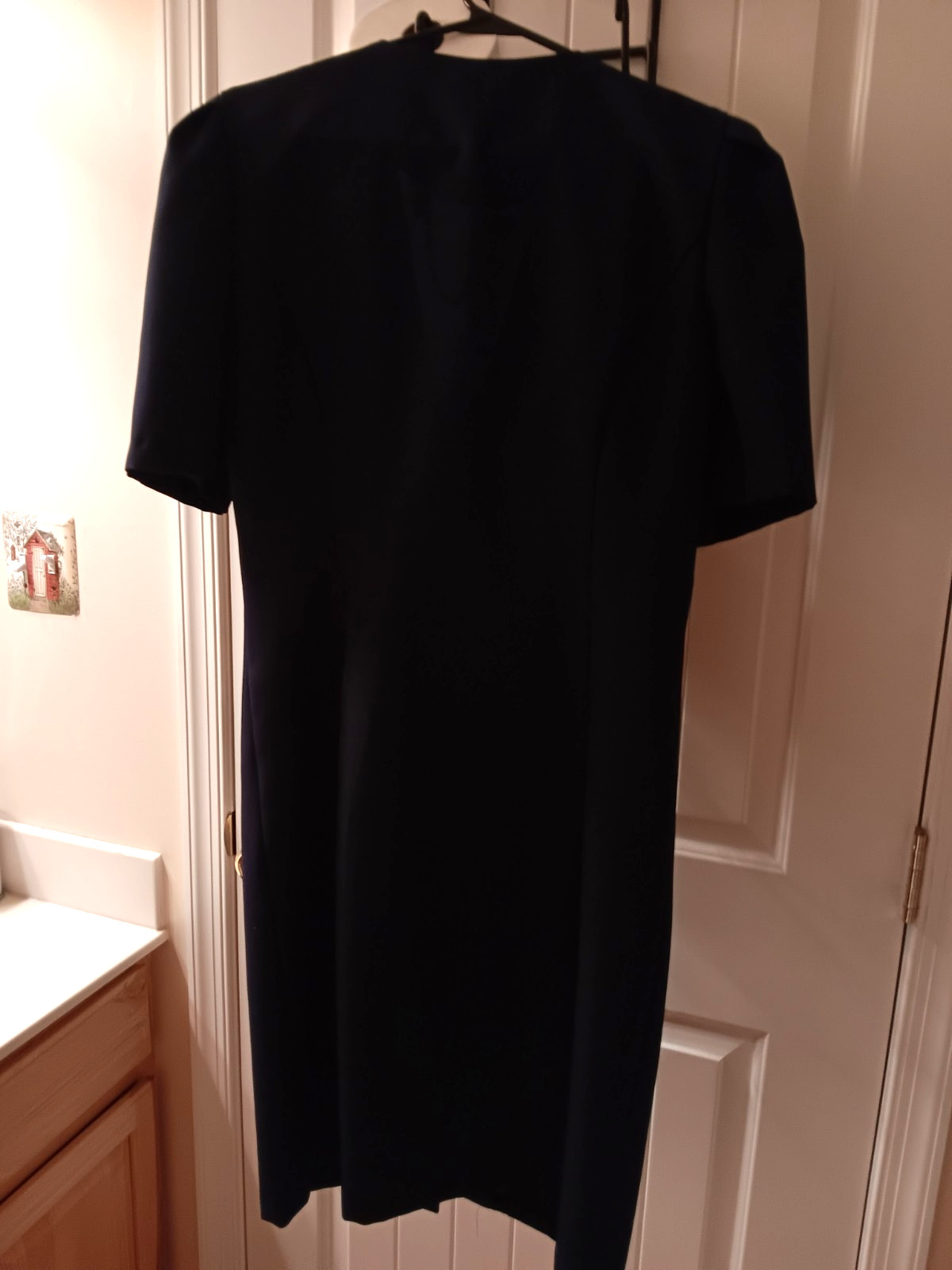 Whirlaway Frocks Vtg. 80’s Dress Sz 12 Navy Blue W/White Lace Collar & Pearl B