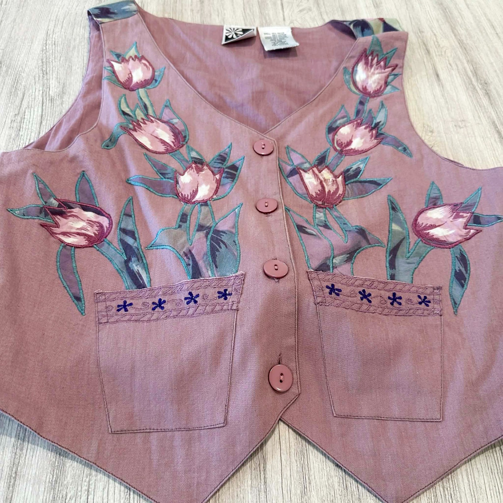 Vintage Phool 2 Piece Set Women’s L Floral Tulip Vest Skirt Boho Hippie Y2K Sz L