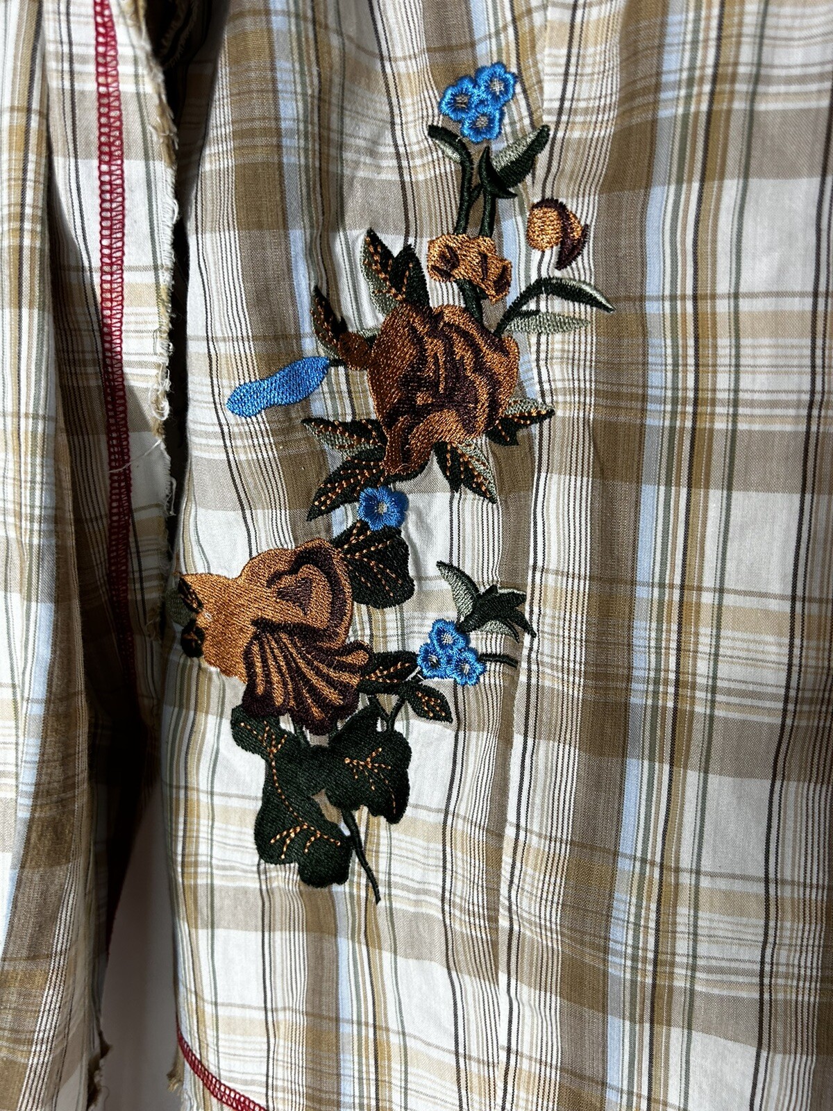 Vintage Oliver Western Southwest Embroidered 100% Cotton Raw Hem Shirt Size L