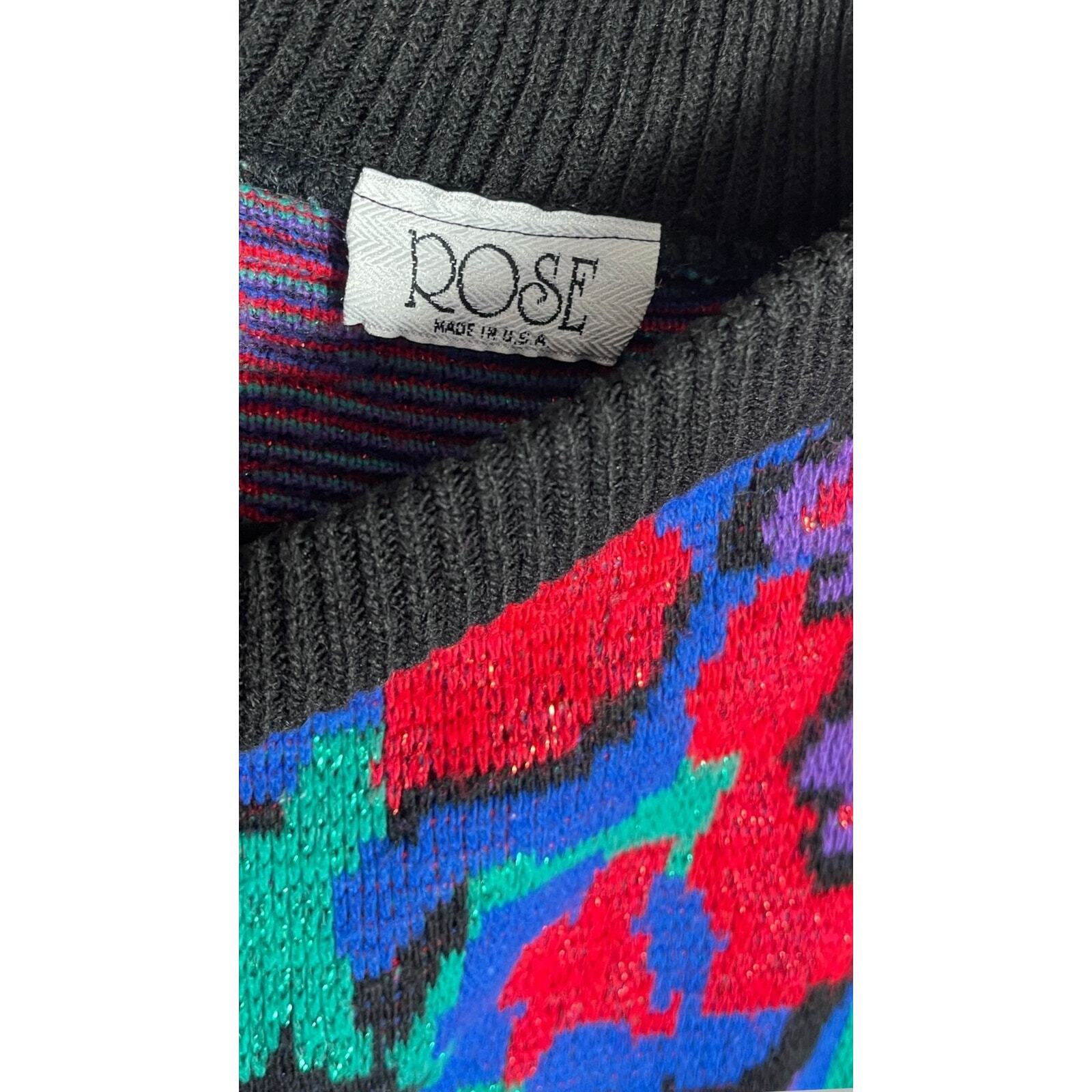 Rose Metallic Pullover Colorful Abstract Sweater Acrylic Statement Bold Crewneck