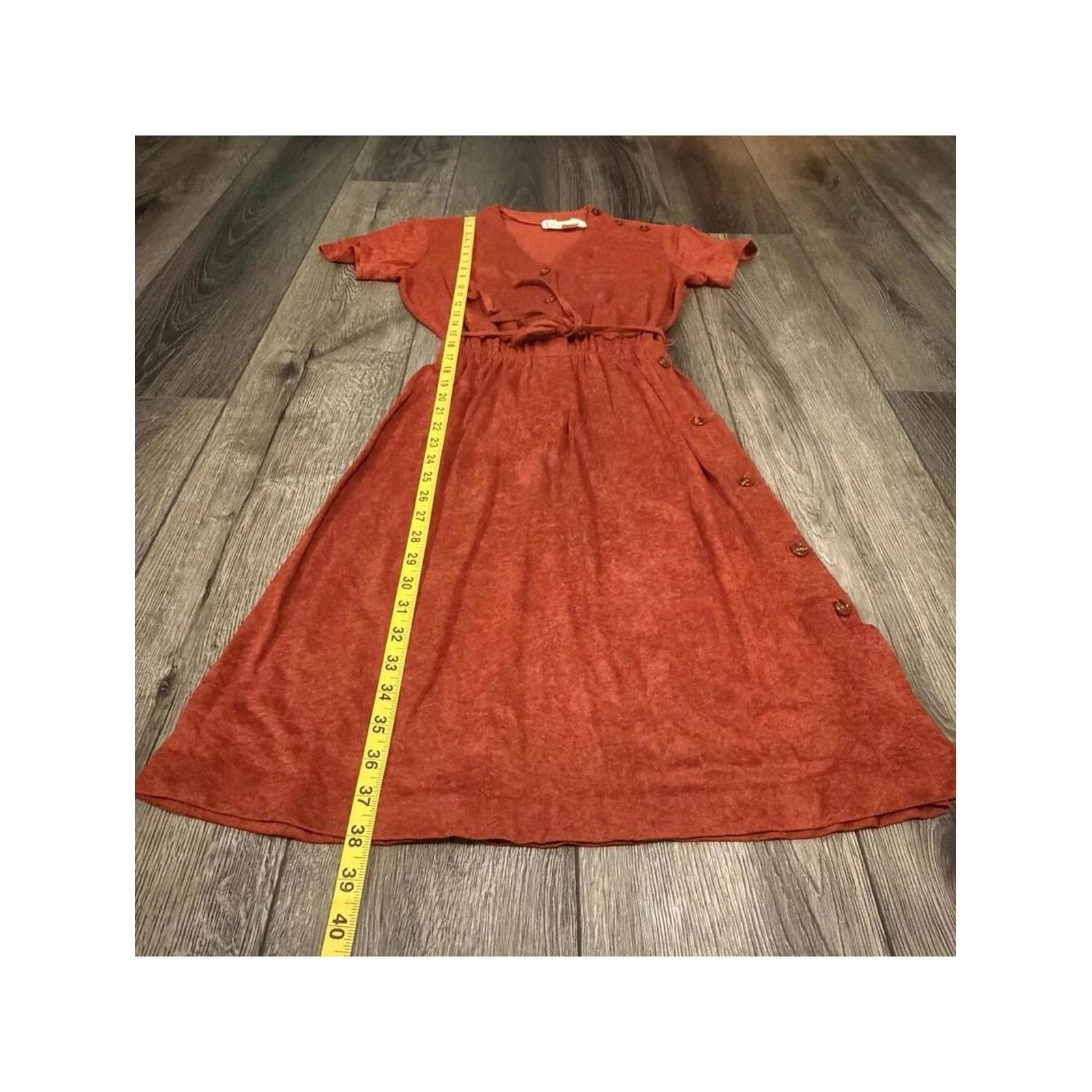 Frederick’s of Hollywood Faux Suede Button Midi Dress Terracotta S Vintage Boho