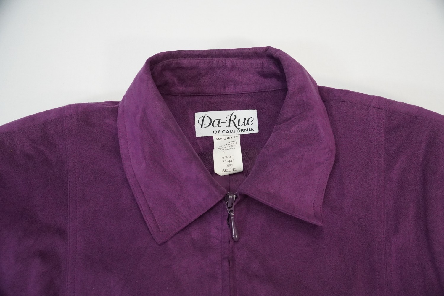 Vintage Da-Rue of California Purple Suede Jacket Womens Sz 12 Faux Made in USA
