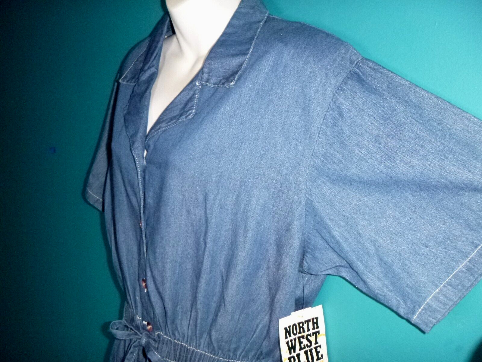 NOS Vtg 80s Northwest Blues Montgomery Wards Blue Denim SHorts Romper Sz M/L