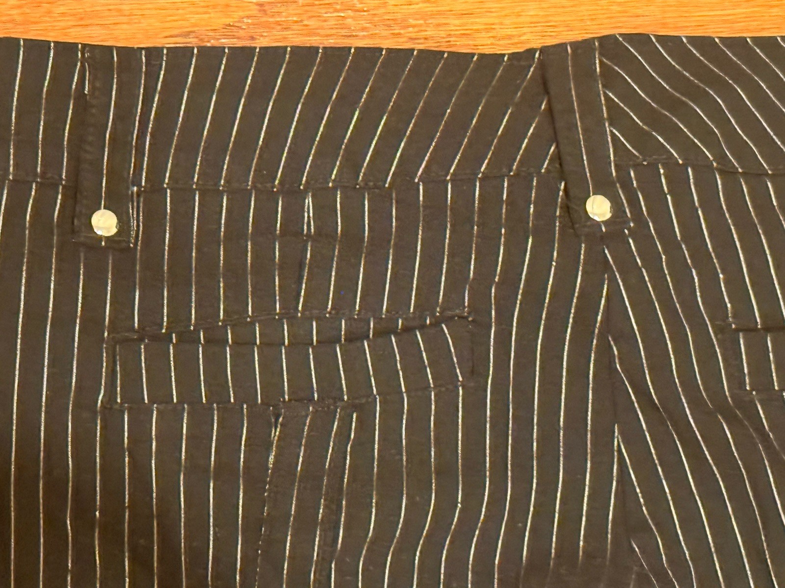 Women’s 2000’s Lip Service Size L Black And Silver Pinstripe Bondage Capri Pants