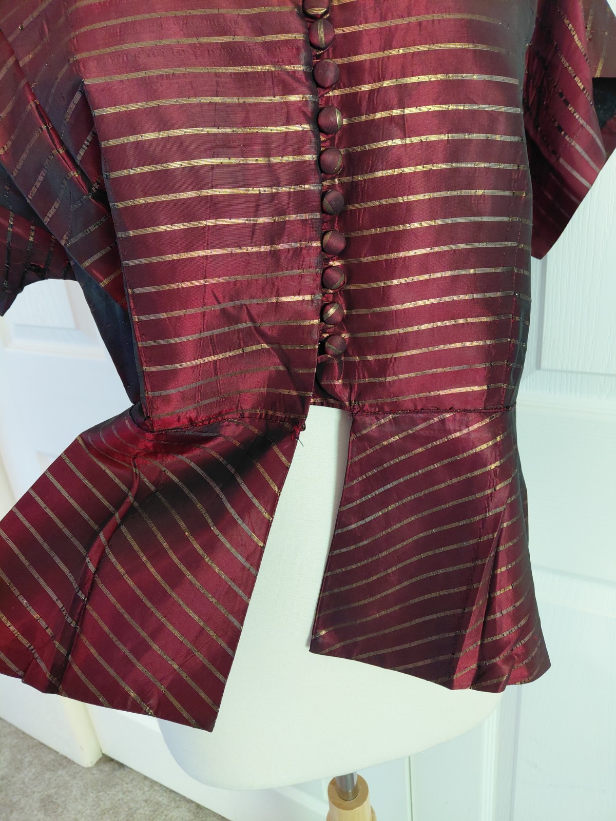 Vintage 1940s Volup Burgundy Gold Tafetta Blouse Top Button up Shirt Size XL
