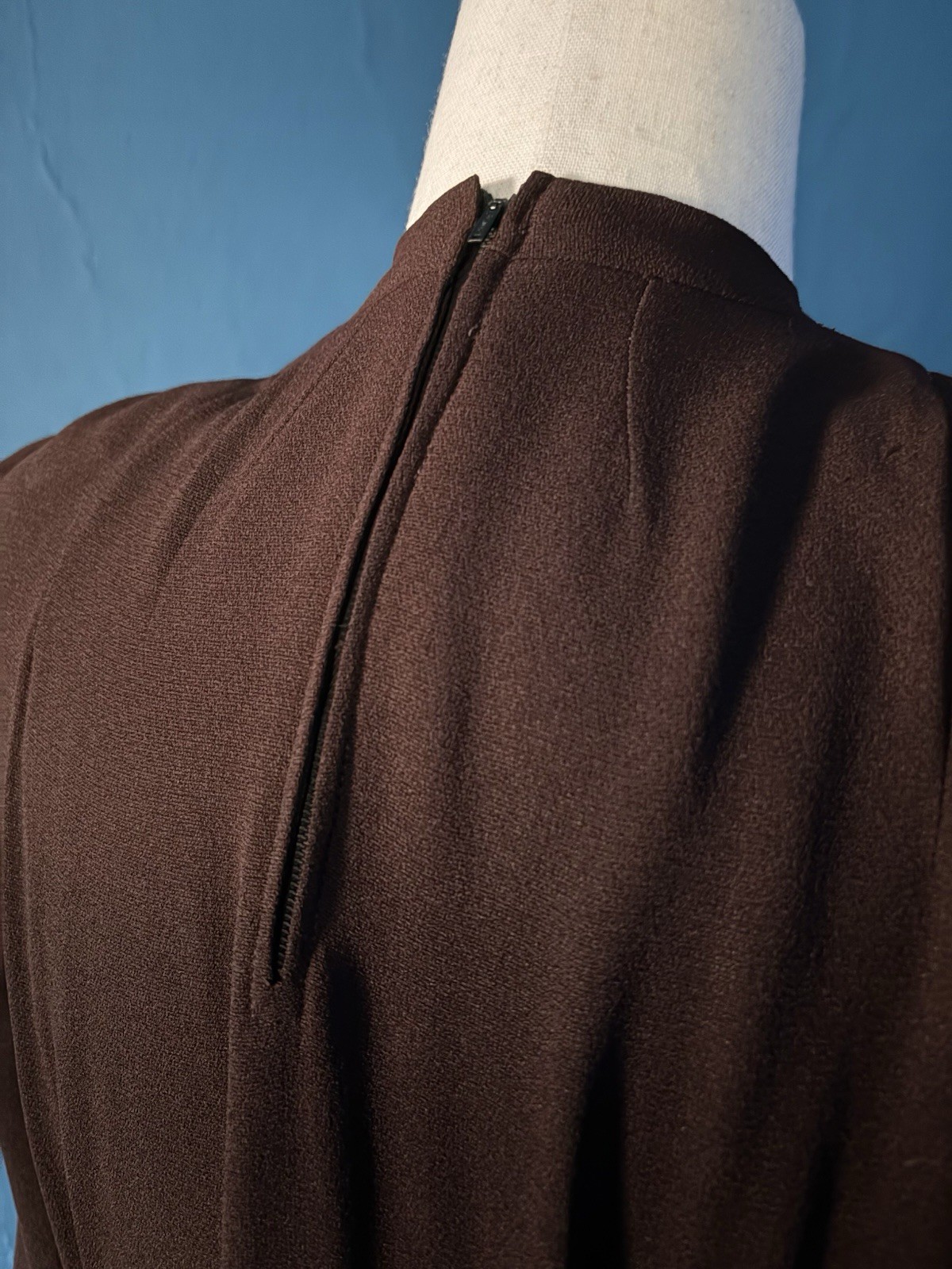 1940’s Rayon Beaded Crepe Chocolate Brown Dress By La Rue 28-29”