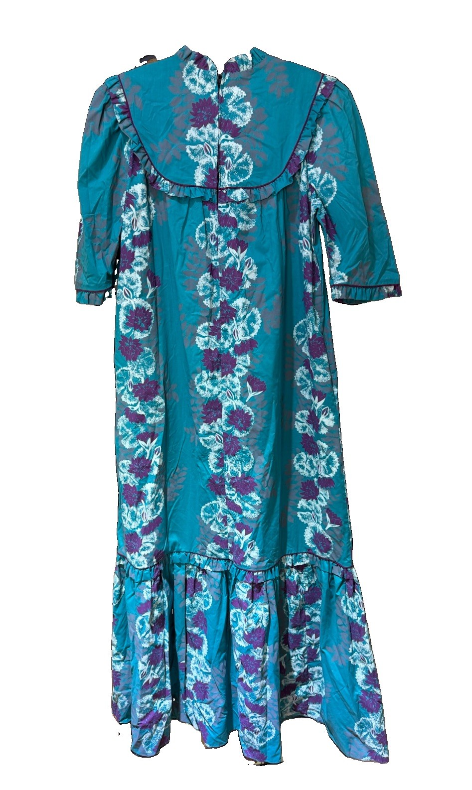 Vtg TORI RICHARD Golden Monarch Collection Teal Floral Printed Maxi Dress Size M