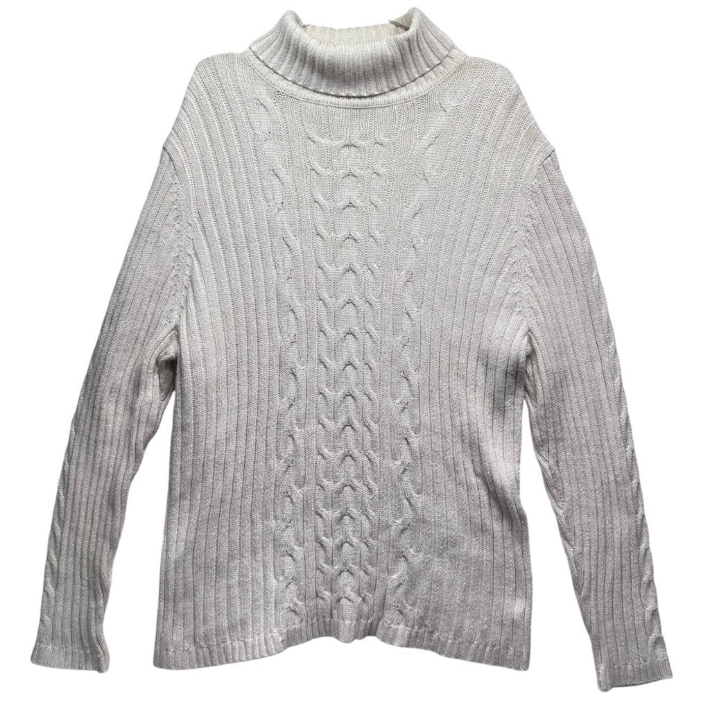 Vintage Gitano Ivory Cable Knit Turtleneck Sweater with Metallic Threads Y2K XXL