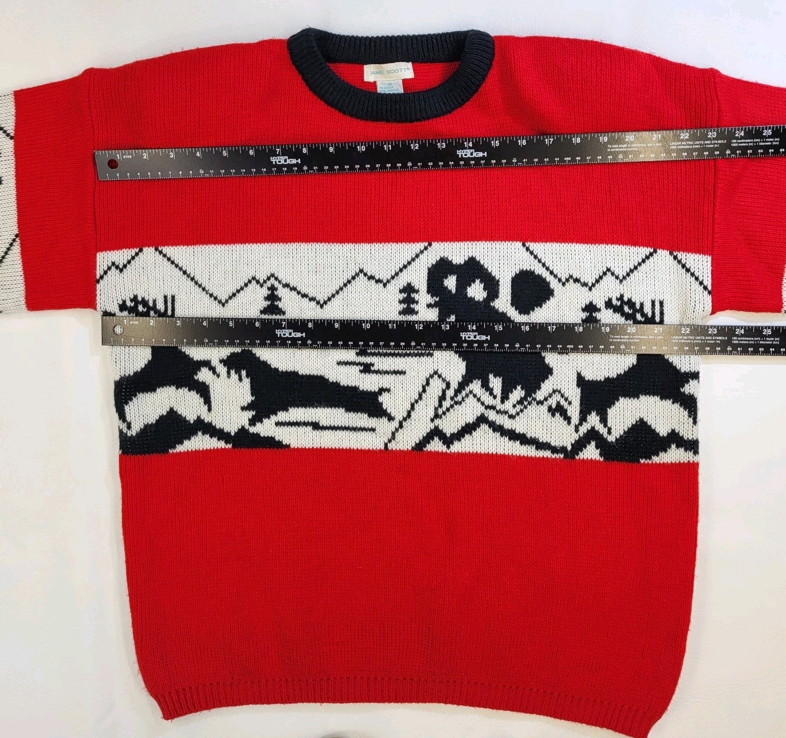 Vtg Jamie Scott Red Knit Sweater Reindeer Antelope Retro Ugly Christmas Cozy 80s
