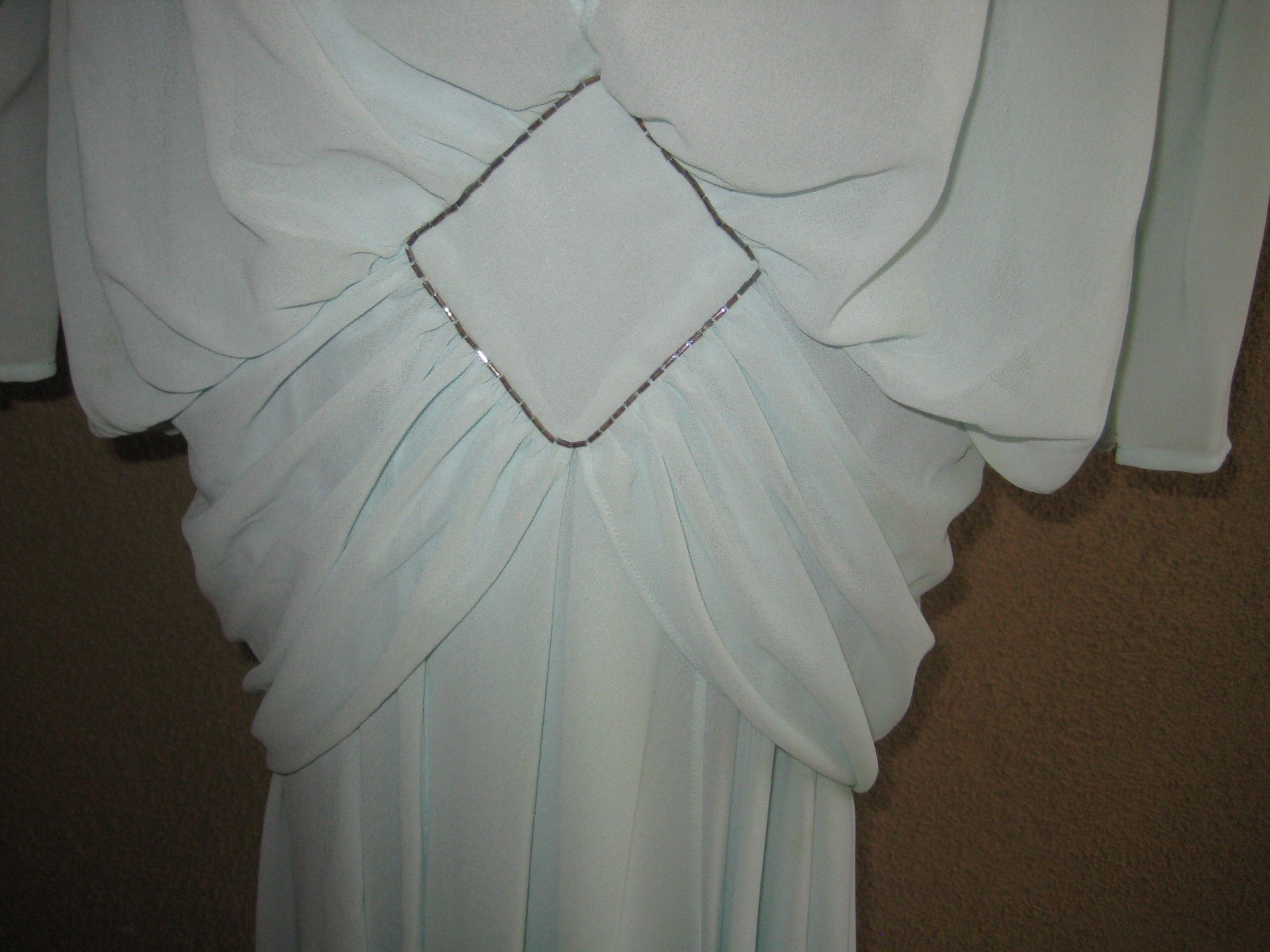 Vintage 1982 Casadei Eletra chiffon dropwaist bead padded shoulder party dress