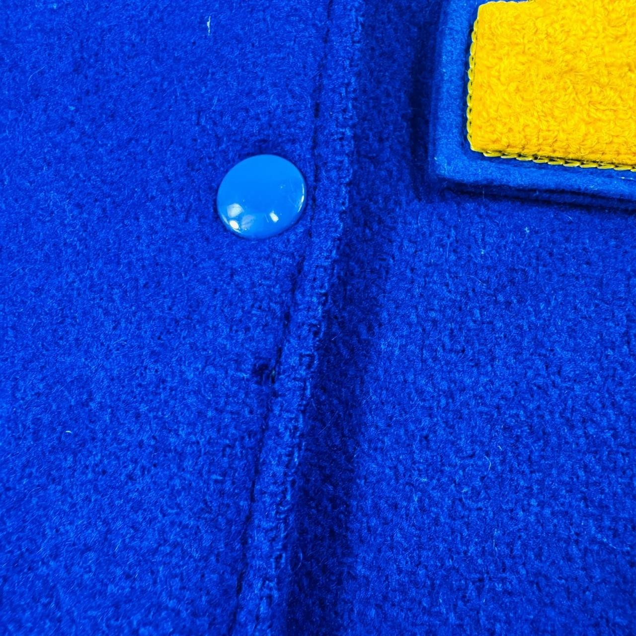 Vintage 1980s Skookum Letterman Cheerleader Jacket Blue Yellow Wool USA Size 36