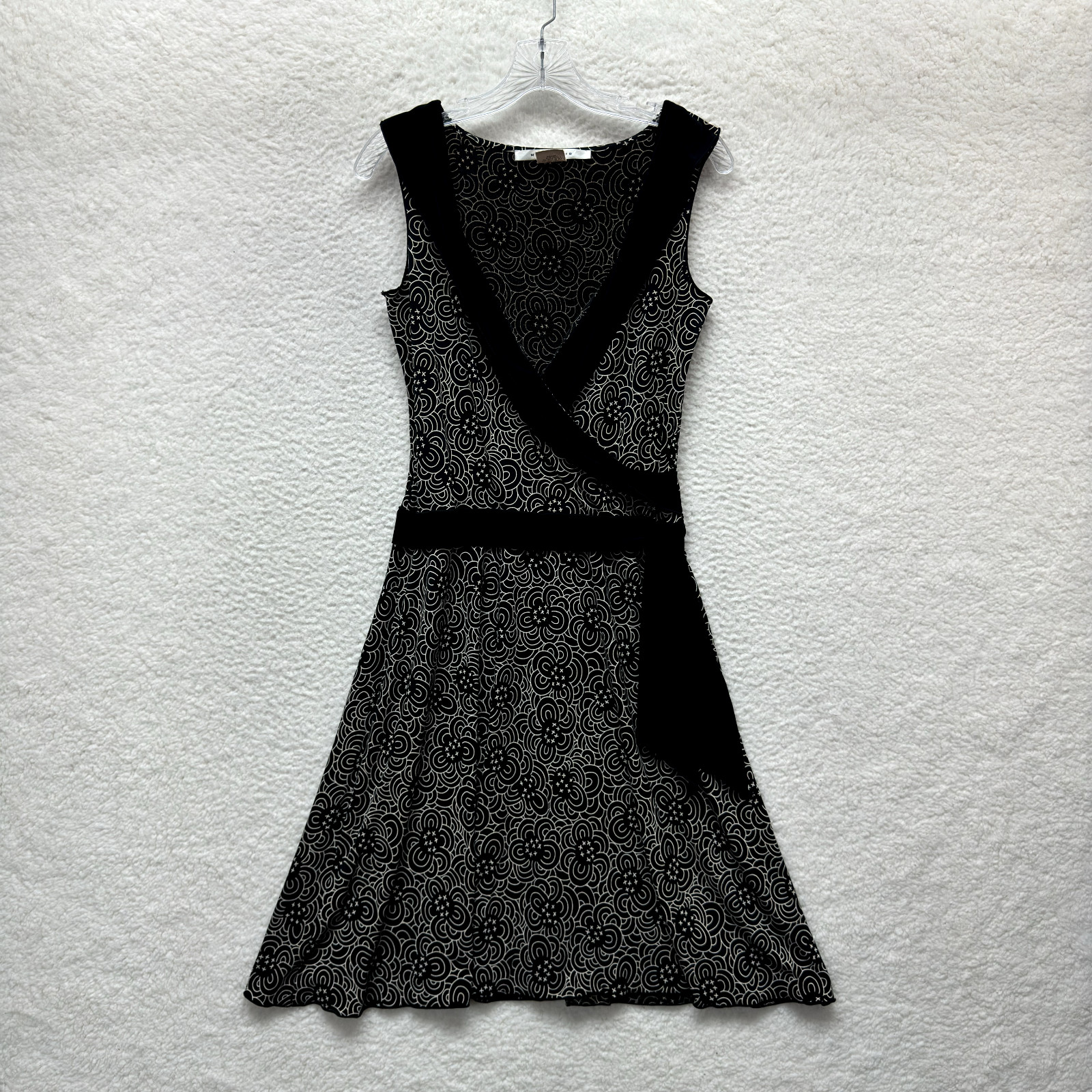 Y2K Vintage Max Studio Dress Small Black Pattern Slinky Stretch Corpcore Office