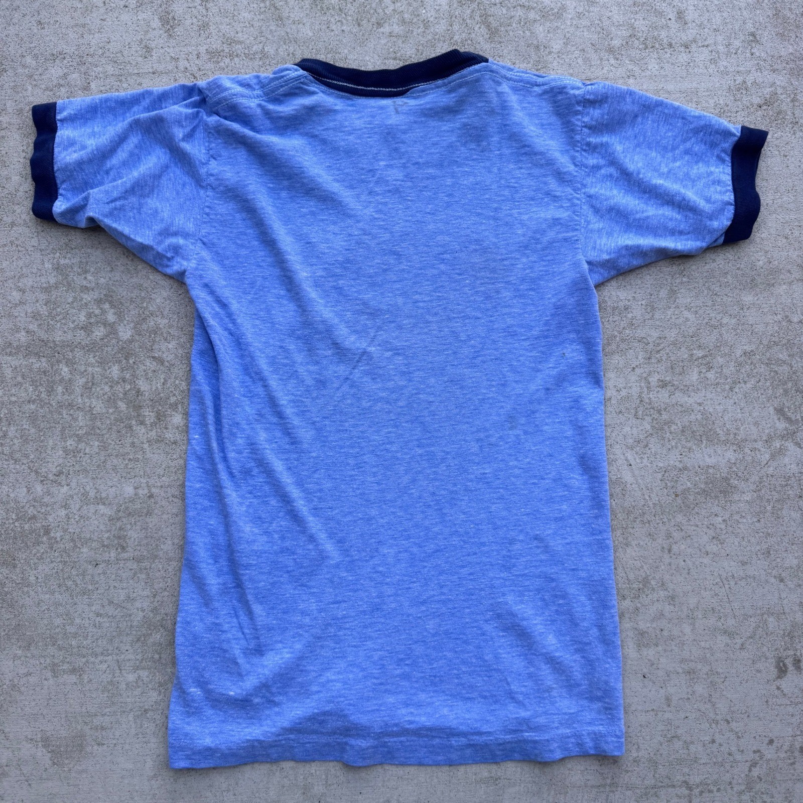 Vintage 70s Palm View School Pirate Ringer Baby T Shirt Heather Blue Navy