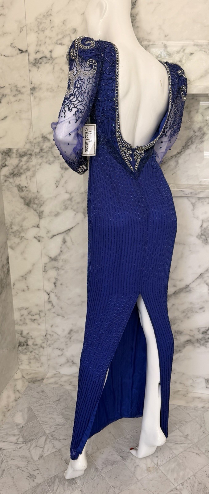 Vintage Nina Canacci Beaded Royal Blue Evening Gown Dress Size 6 Formal NWT