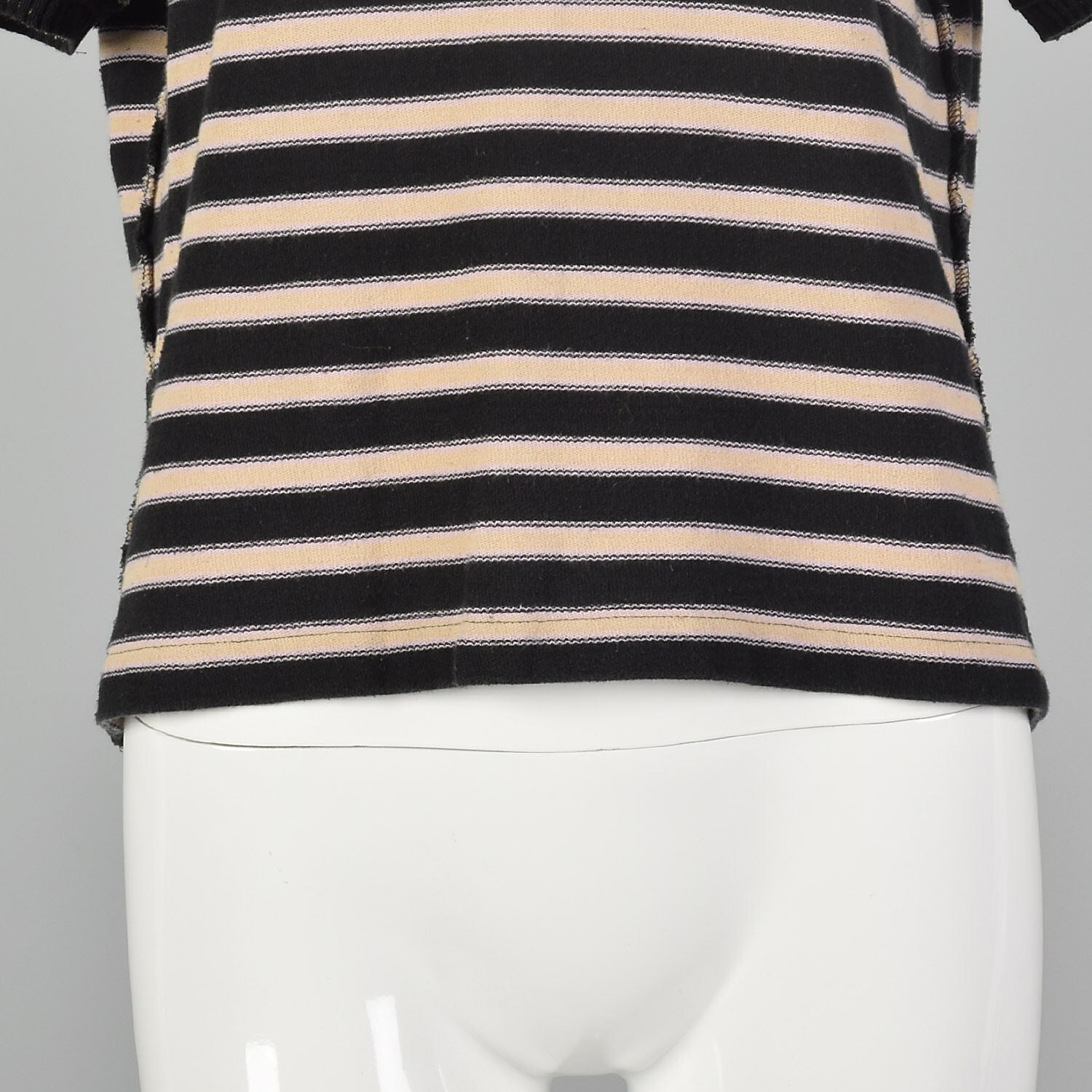 L Sonia Rykiel Black Pink Sweater Designer Striped Short Sleeve Knit Top VTG